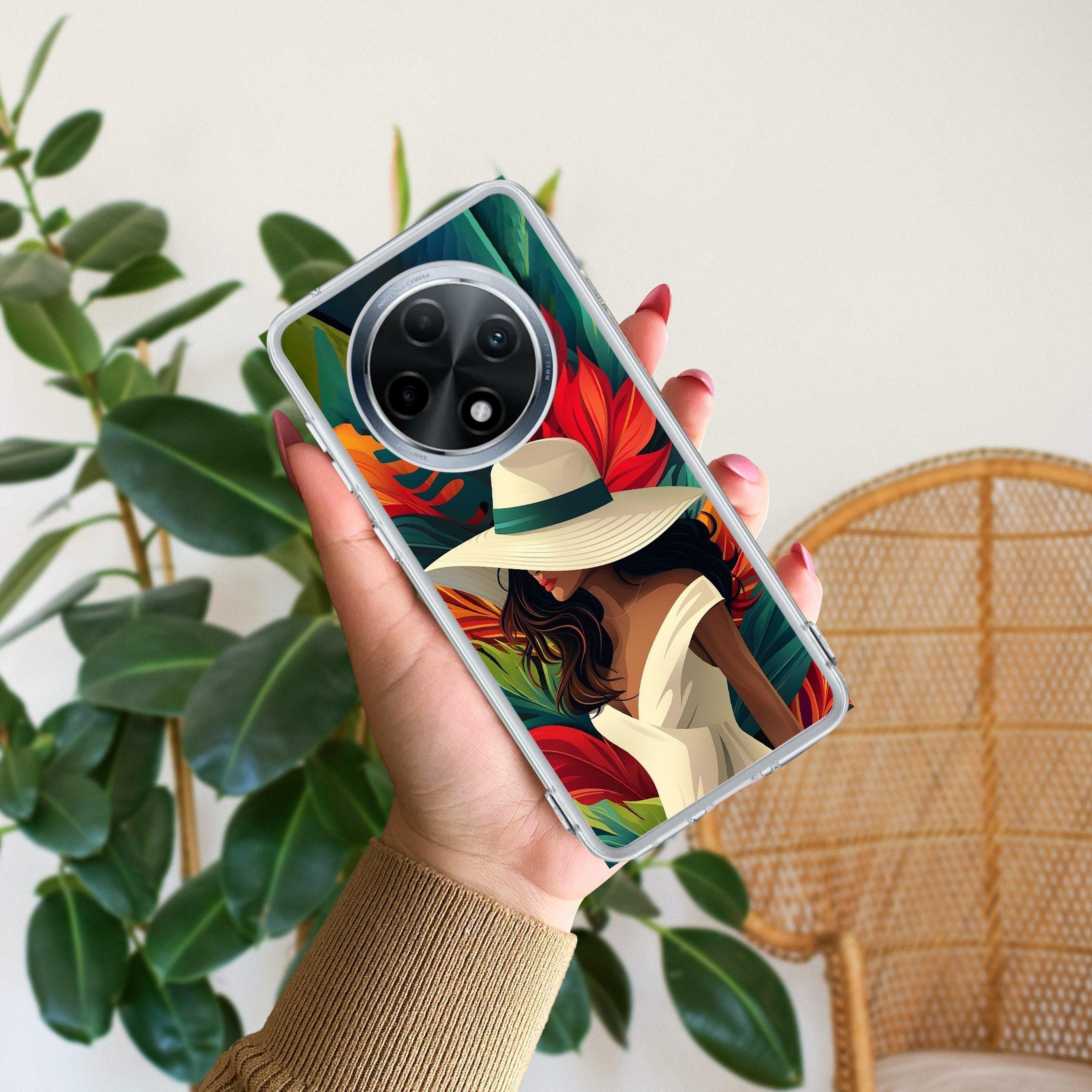 Fashionable Girl Hat Style Tropical Elegance Anti Yellow Case For Oppo F27 Pro Plus 5G