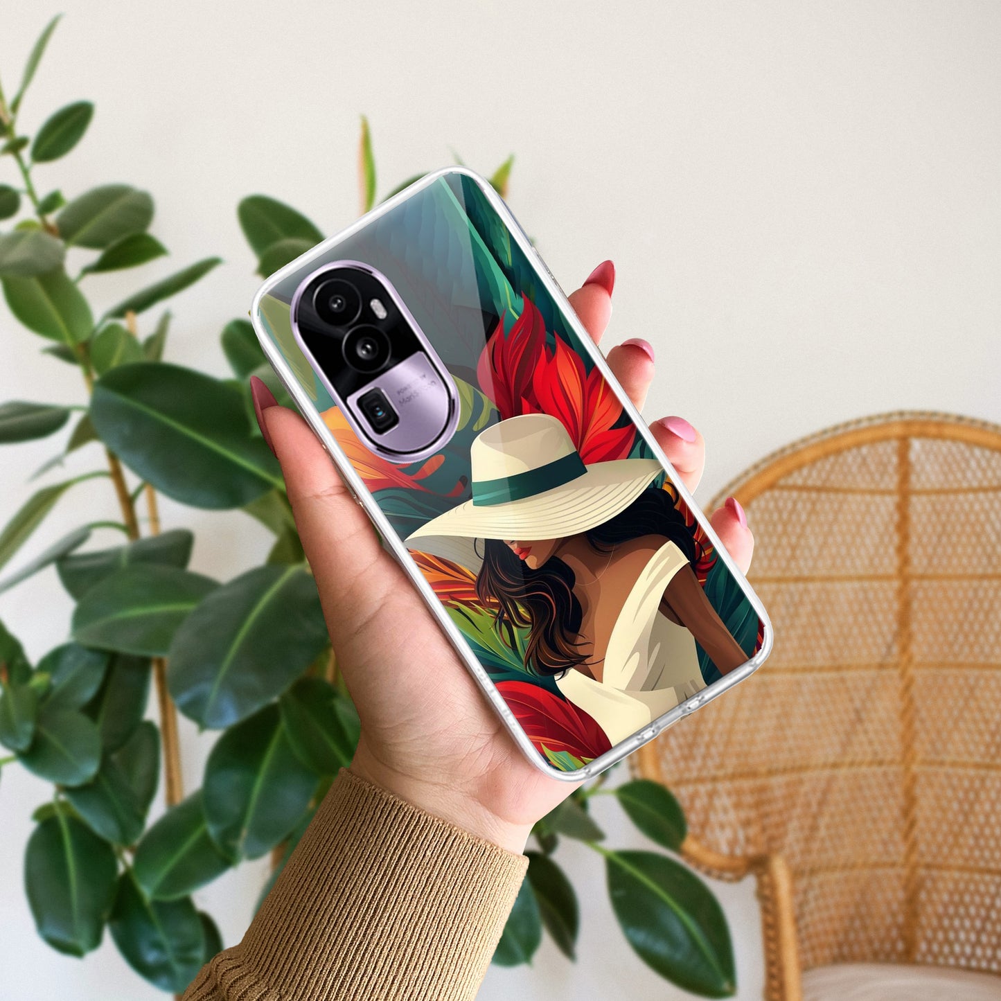 Fashionable Girl Hat Style Tropical Elegance Transparent Silicone Case for Oppo