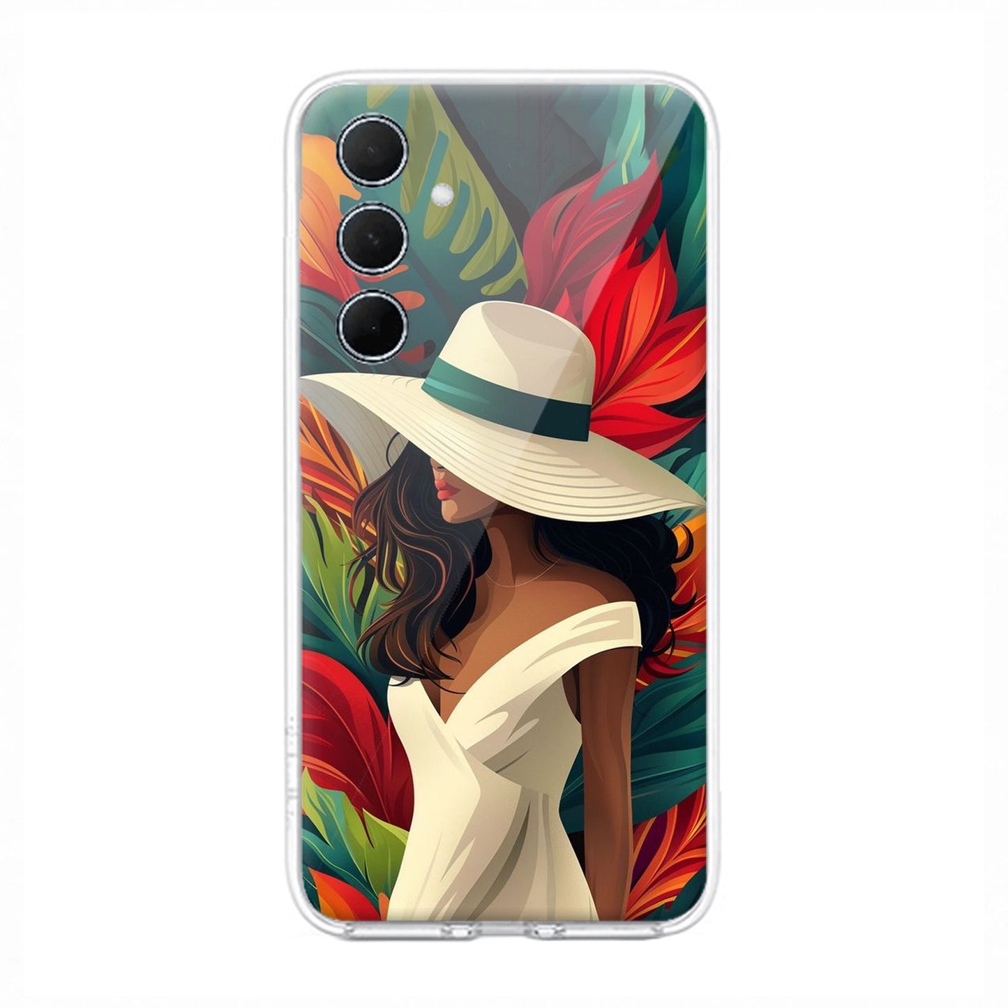 Fashionable Girl Hat Style Tropical Elegance Transparent Silicone Case for Samsung