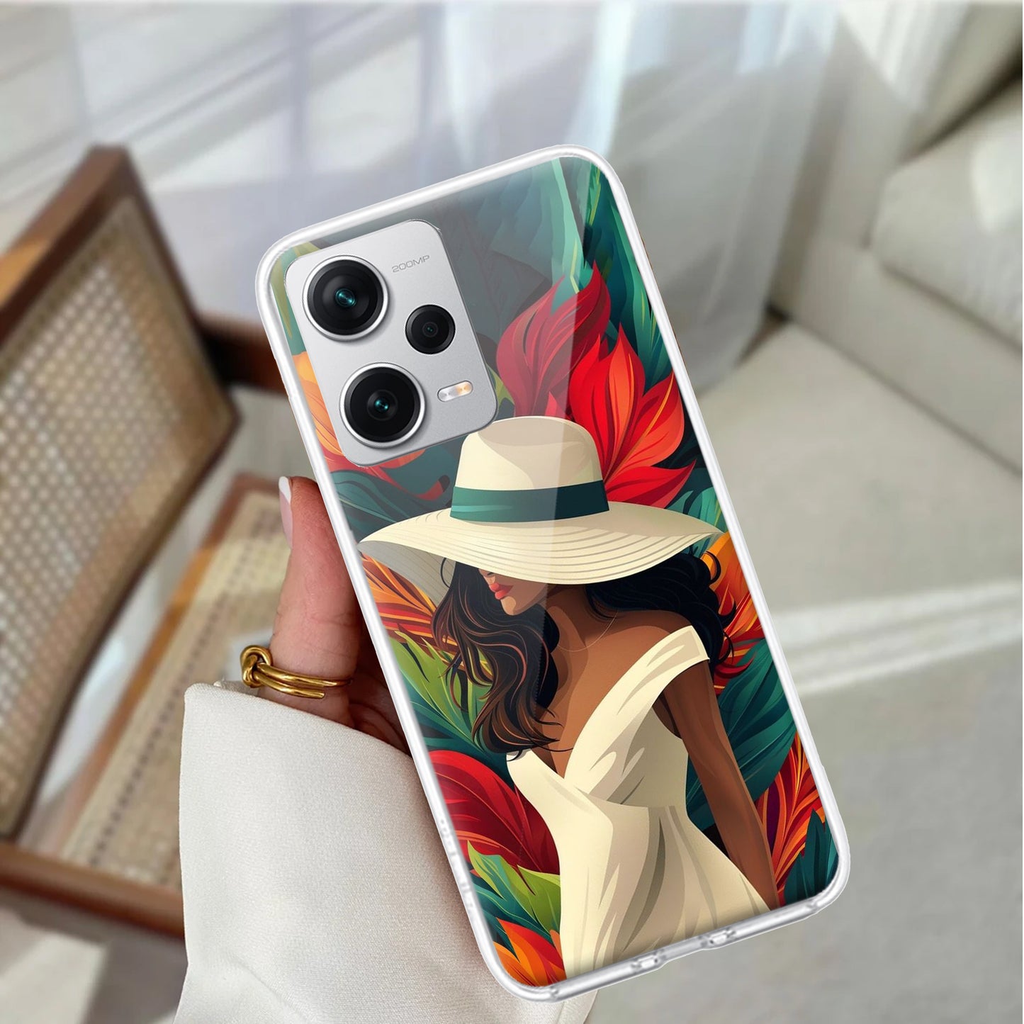 Fashionable Girl Hat Style Tropical Elegance Transparent Silicone Case for Redmi/Xiaomi