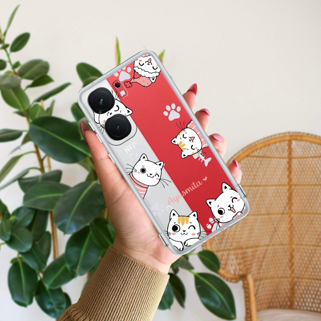 Cute Cat Customize Transparent Silicon Case For iQOO Z7 Pro 5G