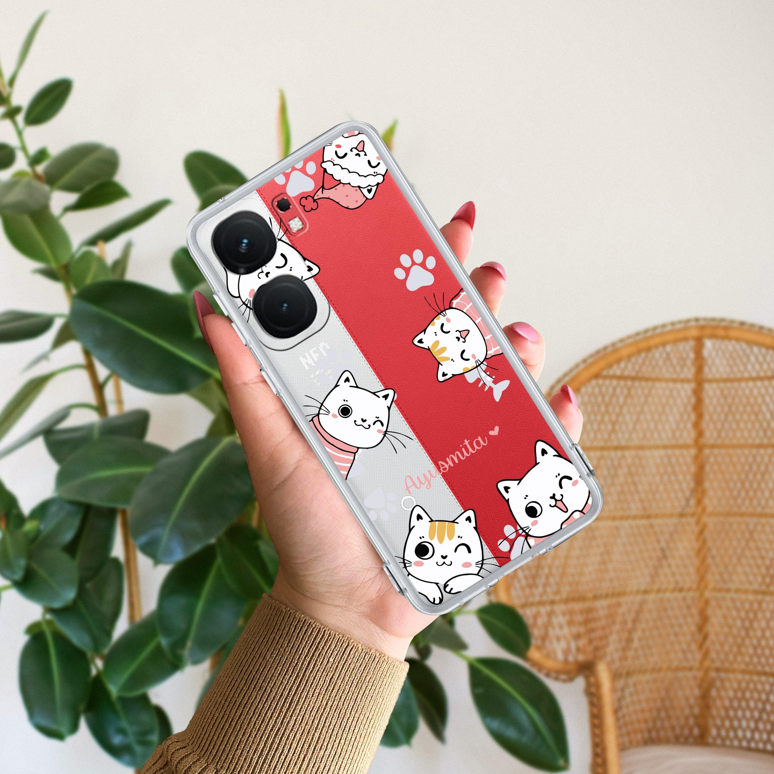 Cute Cat Customize Transparent Silicon Case For iQOO - ShopOnCliQ