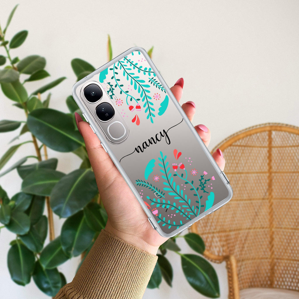 Blue Floral Customize Transparent Silicon Case For Vivo V21 5G