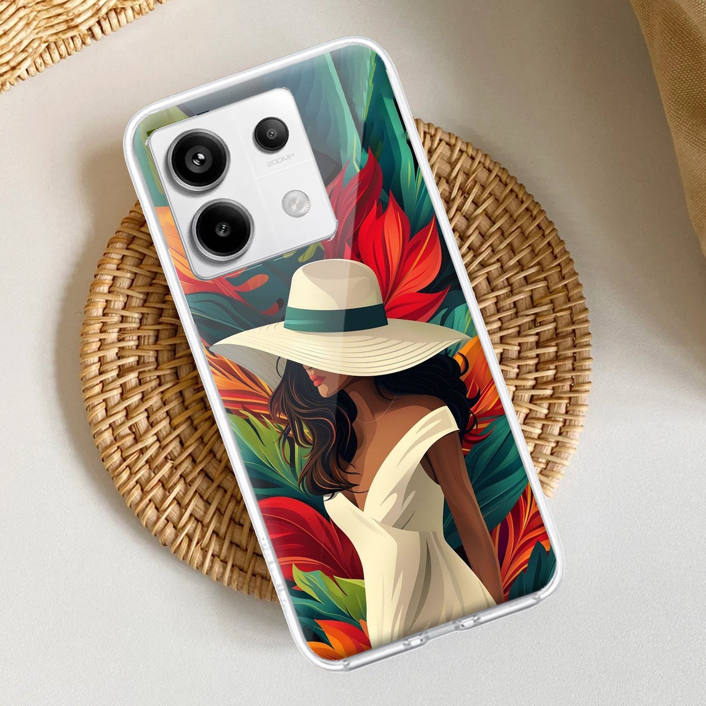 Fashionable Girl Hat Style Tropical Elegance Transparent Silicone Case for Redmi/Xiaomi