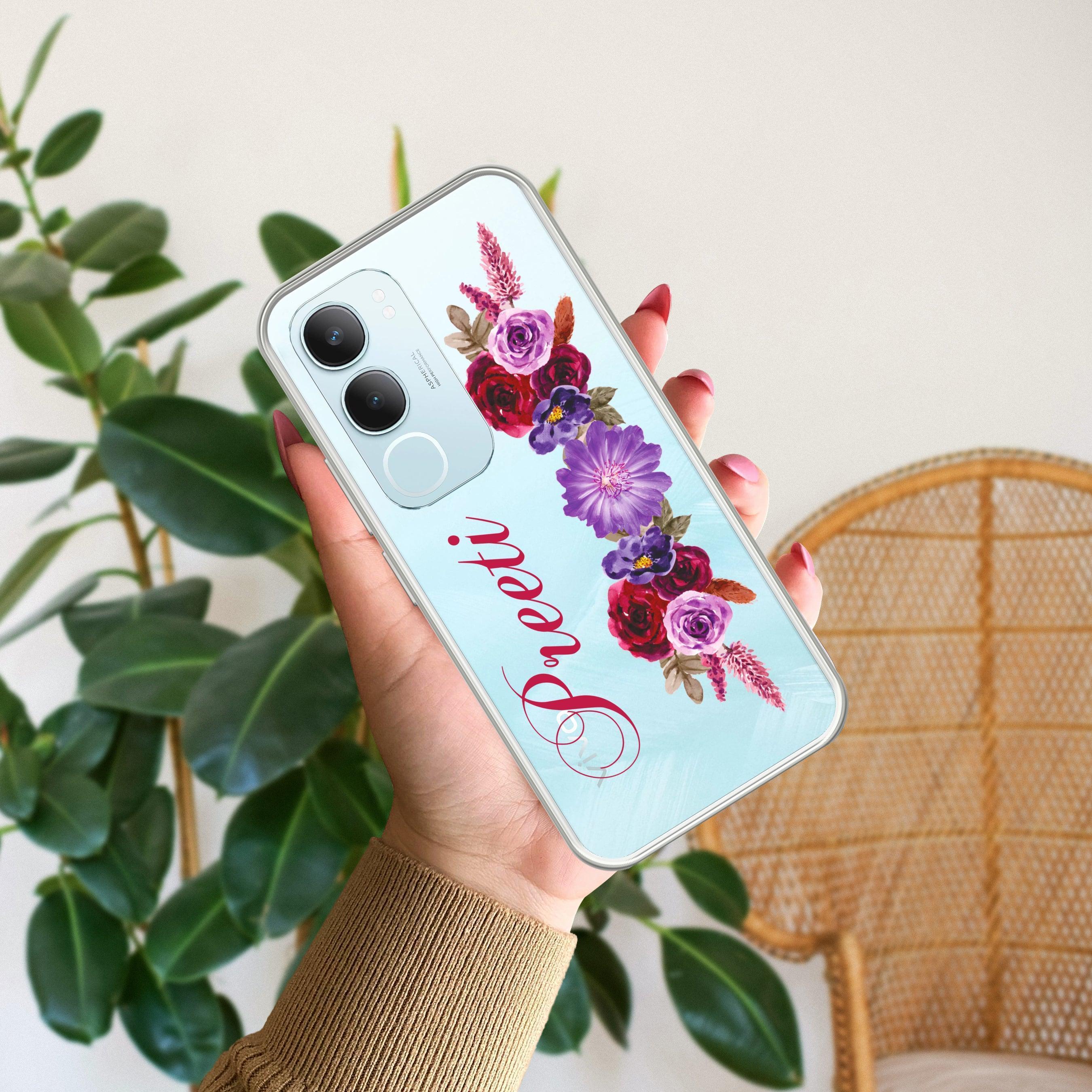 Blue Aster Floral Customize Anti Yellow Case For Vivo Y29 5G