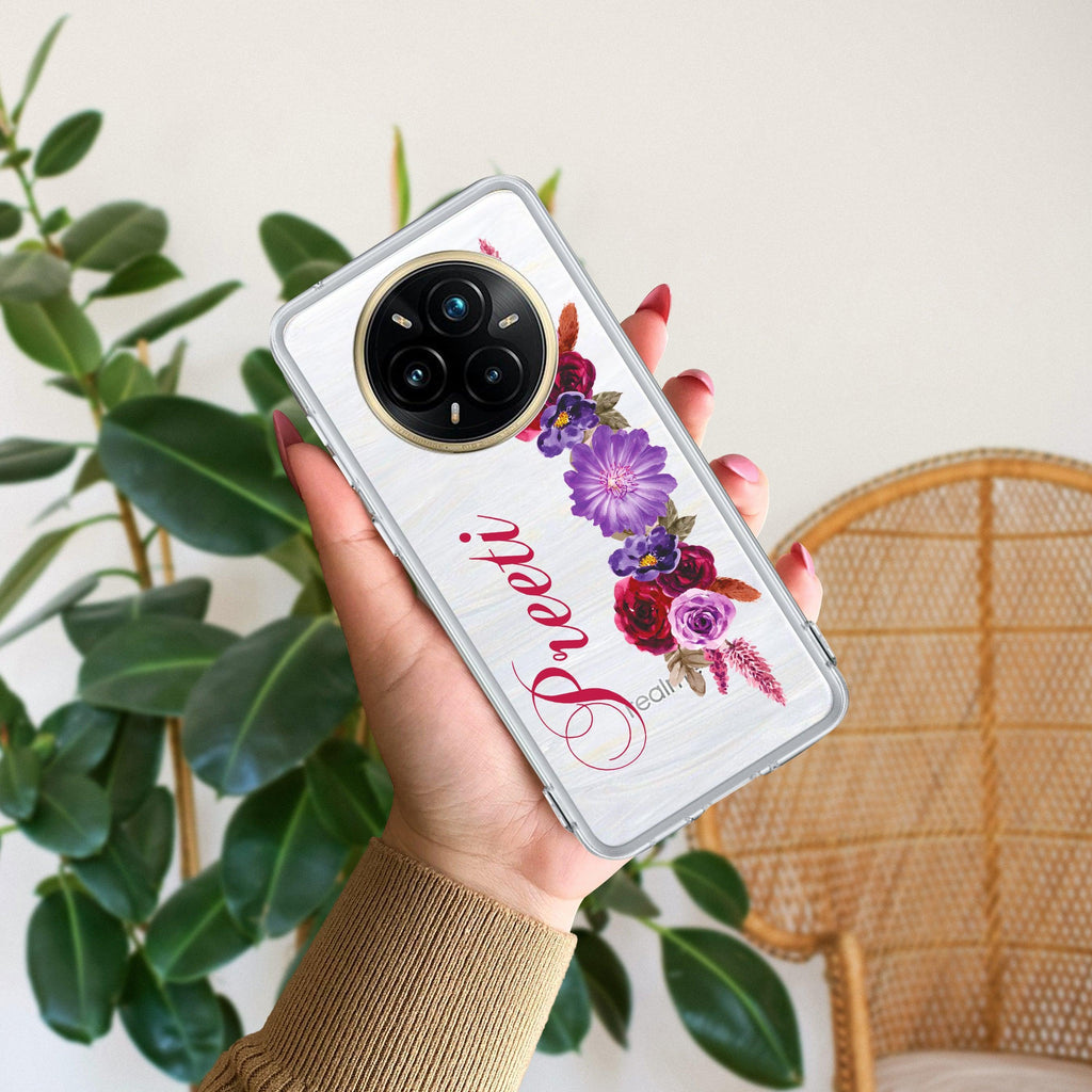 Blue Aster Floral Customize Transparent Silicon Case For Realme 12 Plus 5G