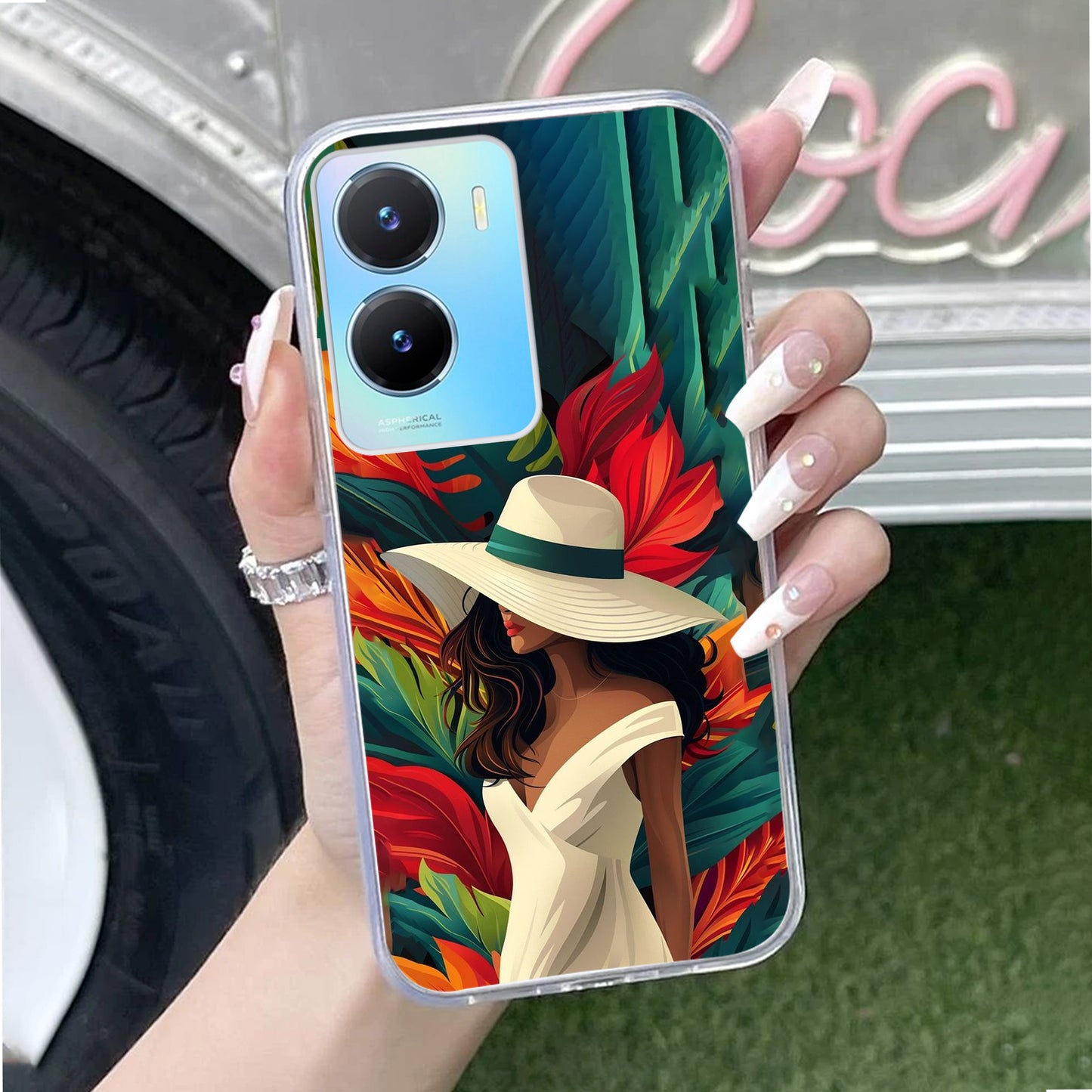 Fashionable Girl Hat Style Tropical Elegance Transparent Silicone Case For Vivo