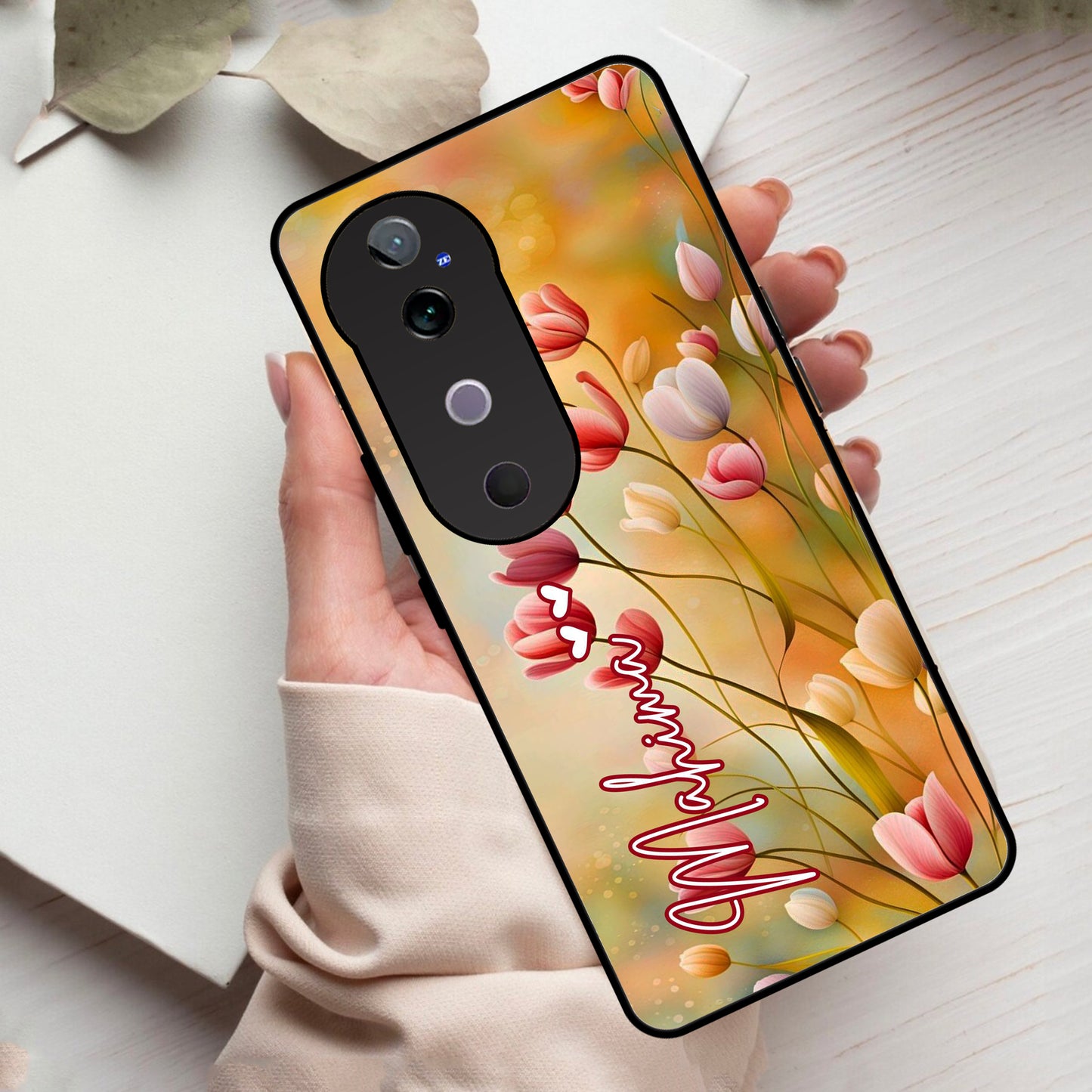 Tulip Floral Glass Case Cover For Vivo