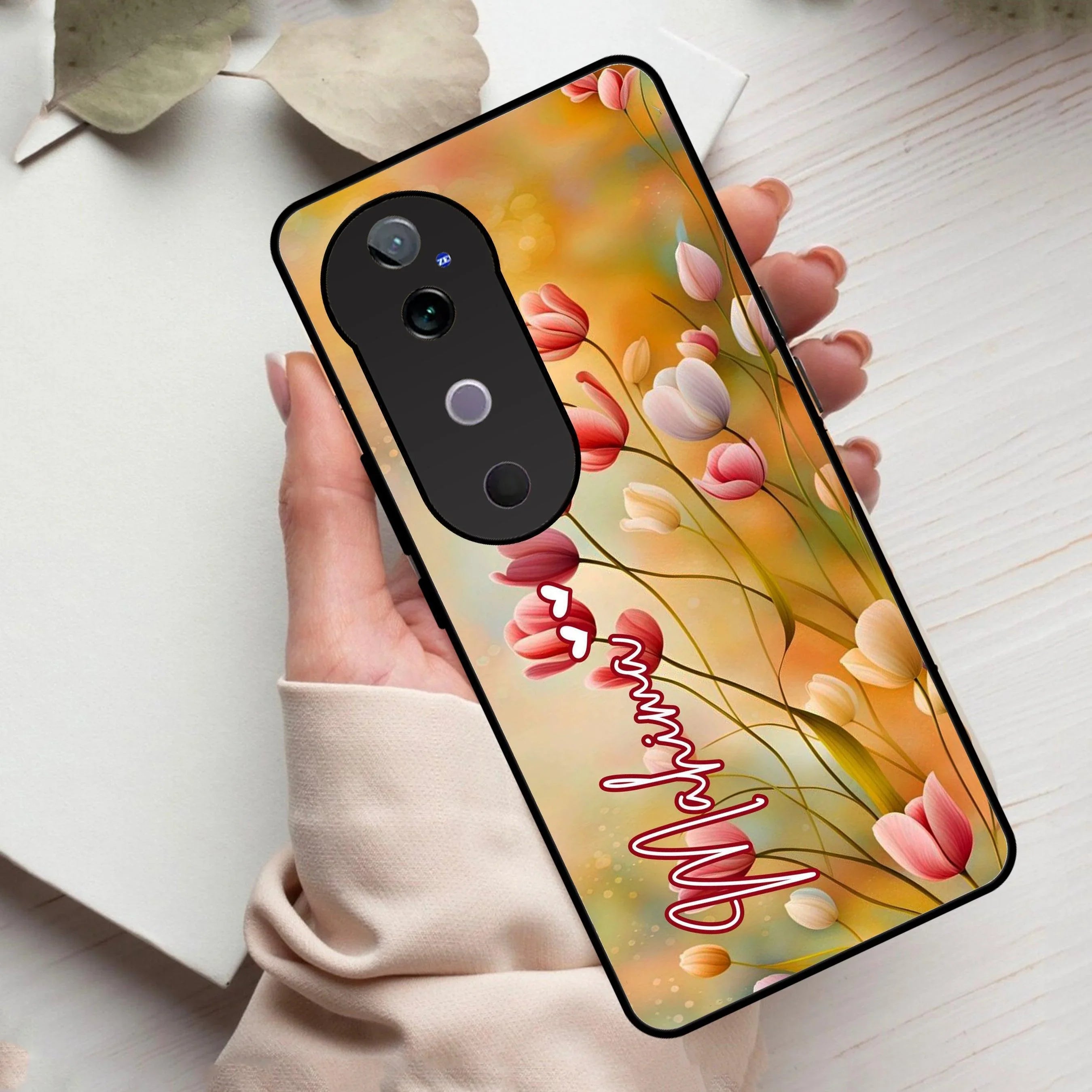 Tulip Floral Glass Case Cover For Vivo - ShopOnCliQ