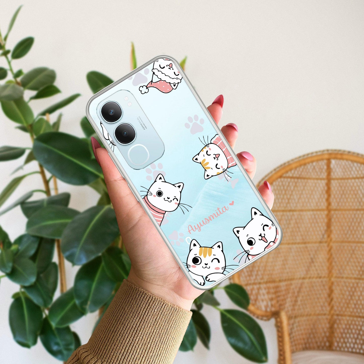 Cute Cat Customize Transparent Silicon Case For Vivo - ShopOnCliQ