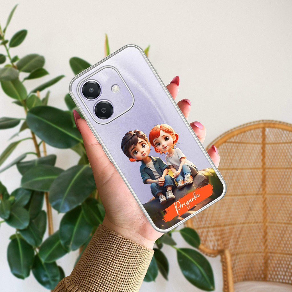 Cute Love Couple Customize Transparent Silicon Case For Oppo A5 Pro 5G