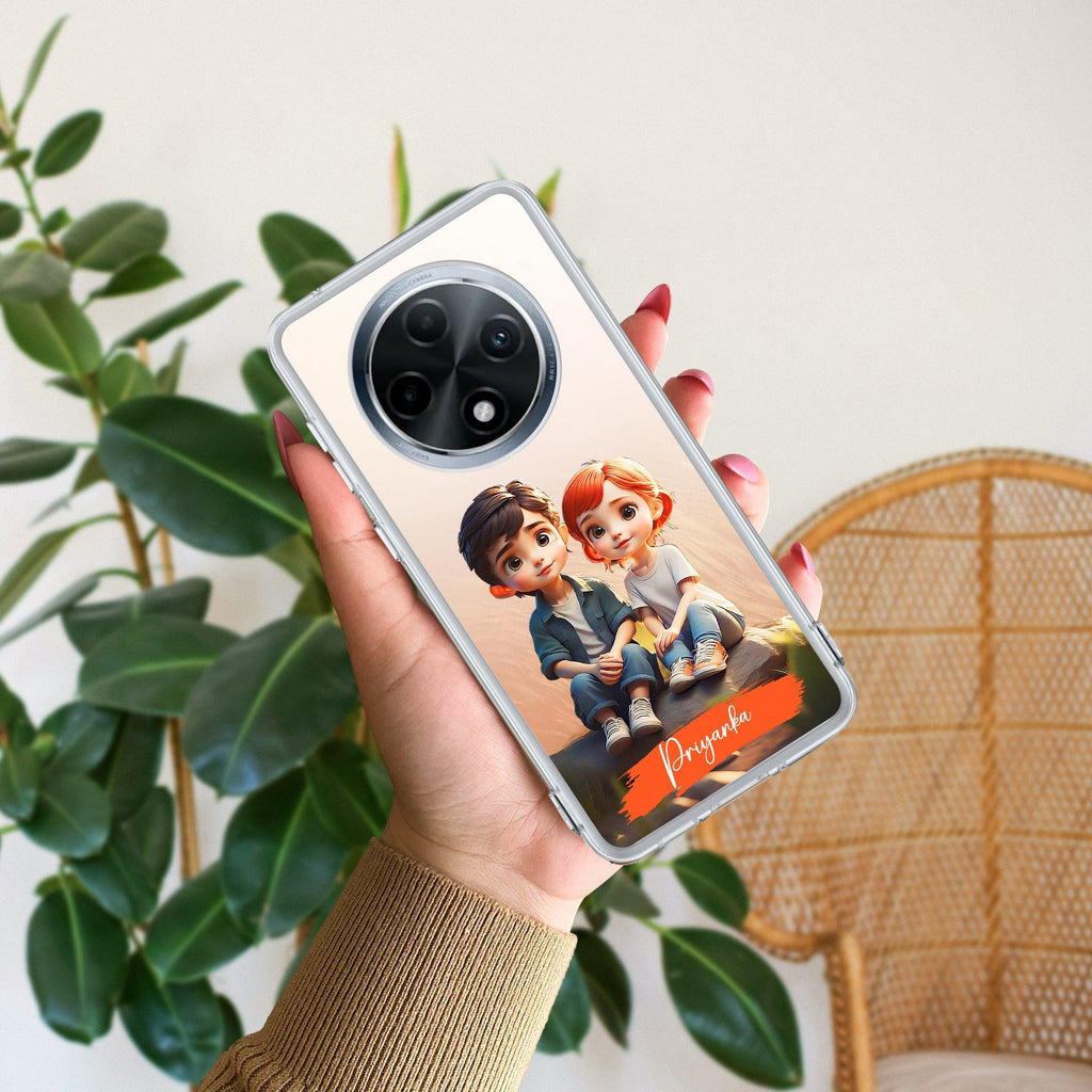 Cute Love Couple Customize Transparent Silicon Case For Oppo Reno 4 Pro