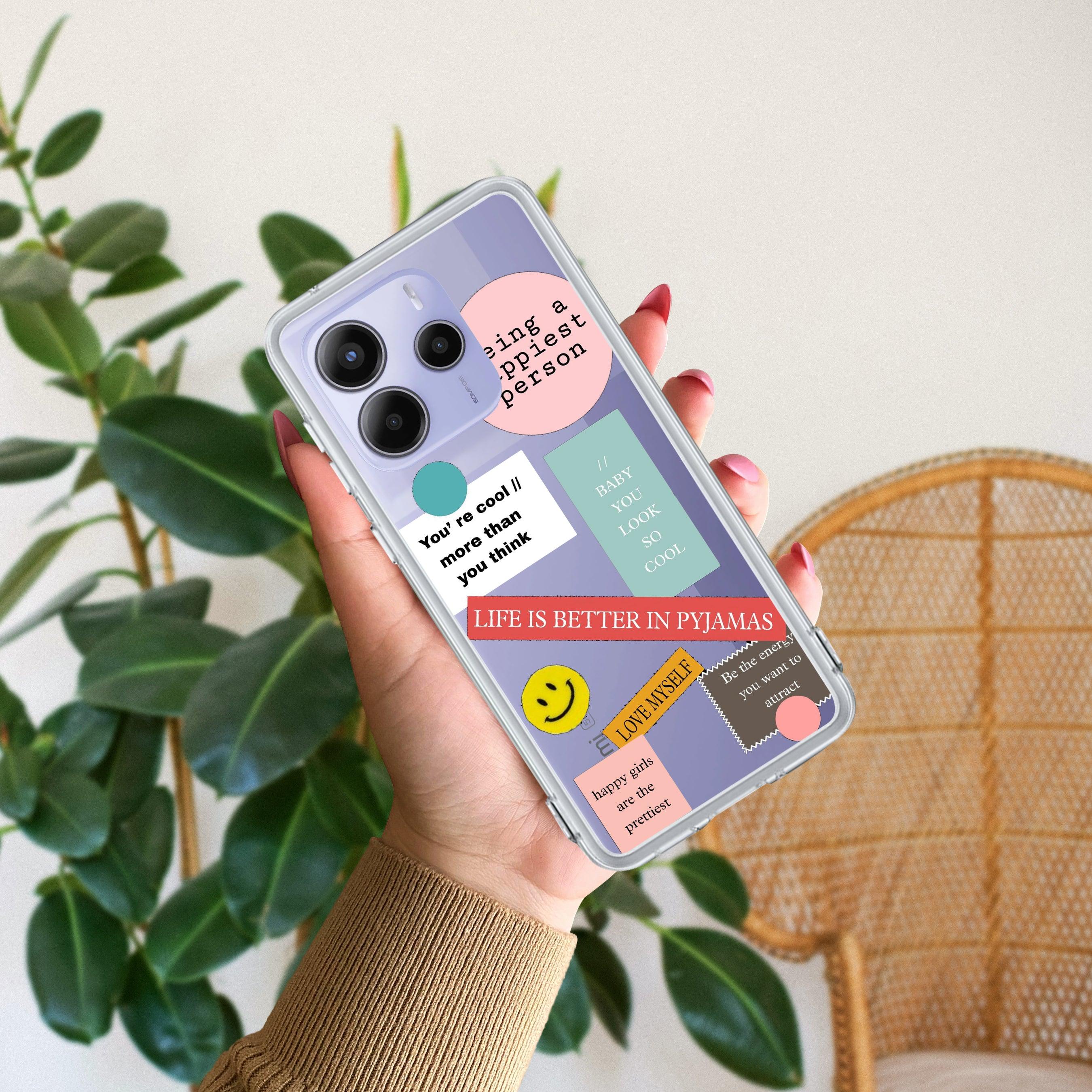 Stickers Happiest Person Transparent Silicon Case Peach For Redmi/Xiaomi - ShopOnCliQ