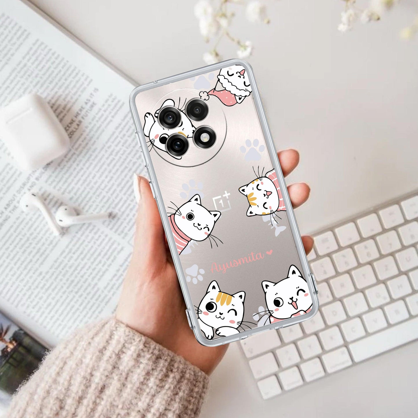 Cute Cat Customize Transparent Silicon Case For OnePlus