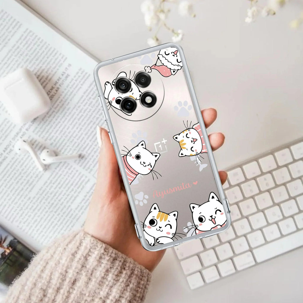 Cute Cat Customize Transparent Silicon Case For OnePlus Nord CE 2 5G