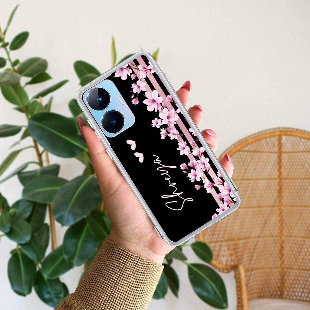 Pink Floral Customize Transparent Silicon Case For Realme C55