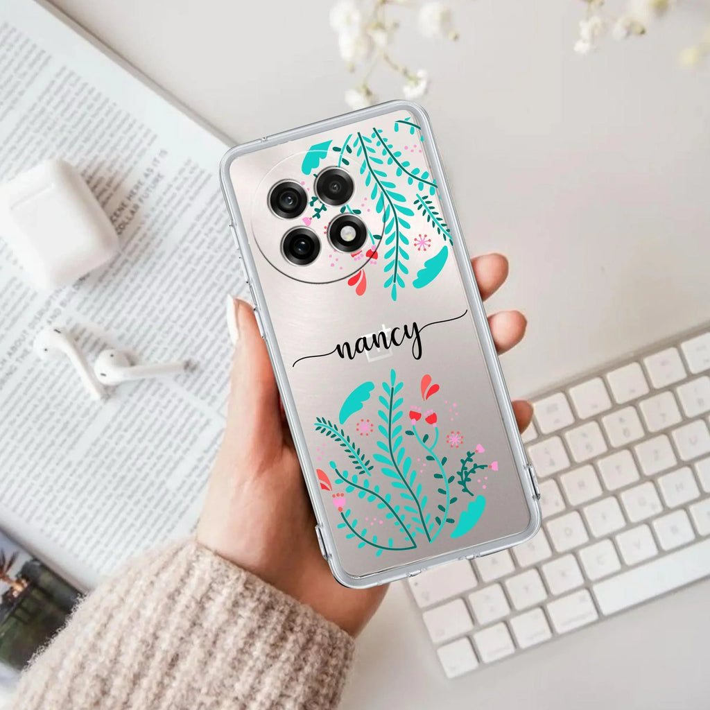 Blue Floral Customize Anti Yellow Case For OnePlus 13R 5G