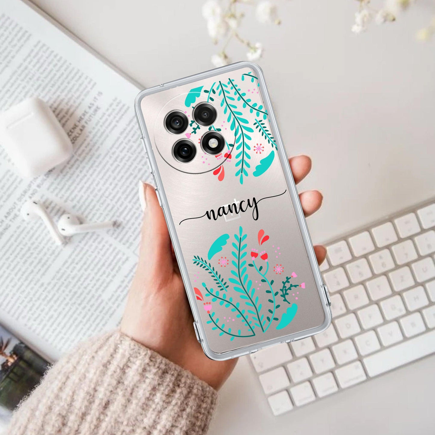 Blue Floral Customize Transparent Silicon Case For OnePlus