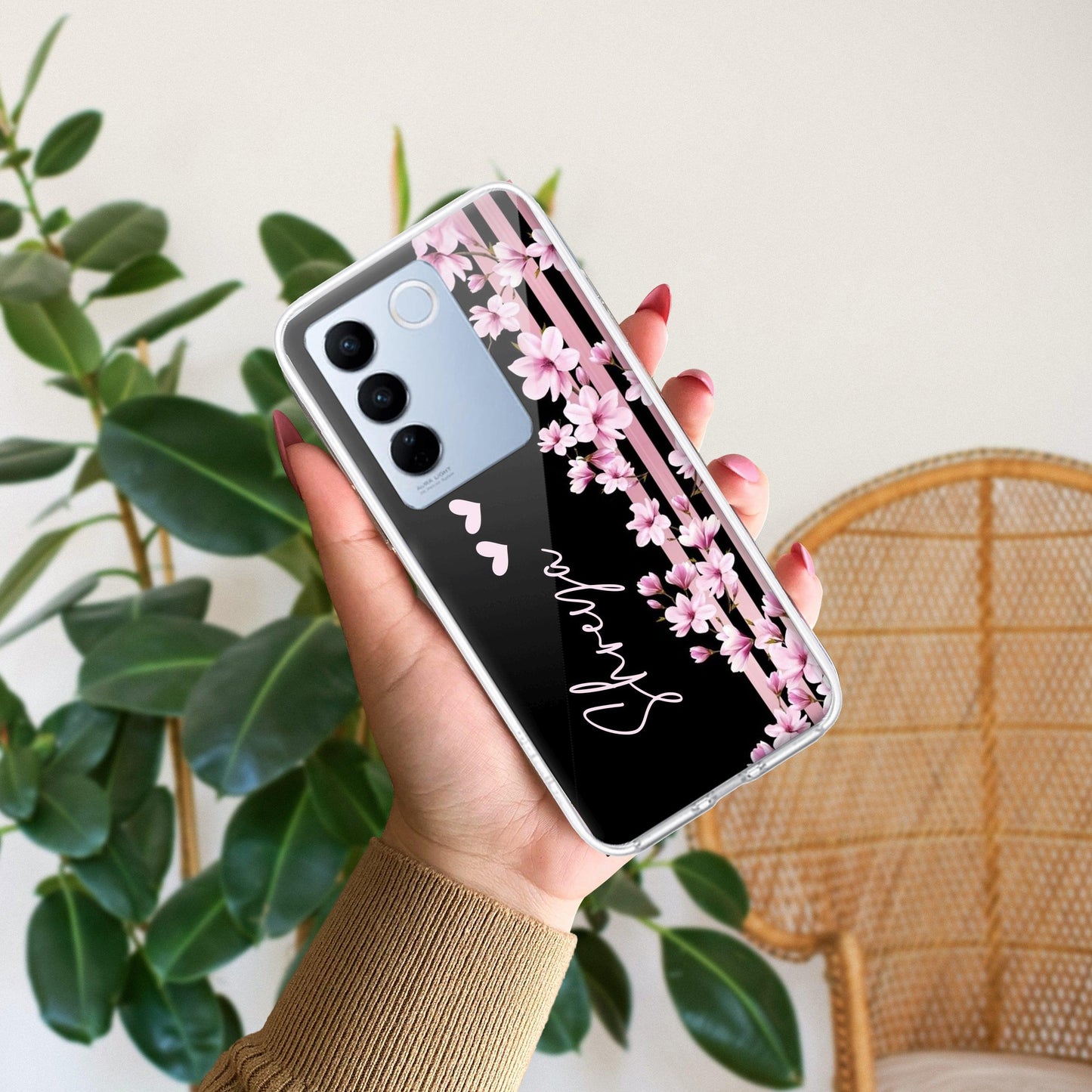 Pink Floral Customize Transparent Silicon Case For Vivo