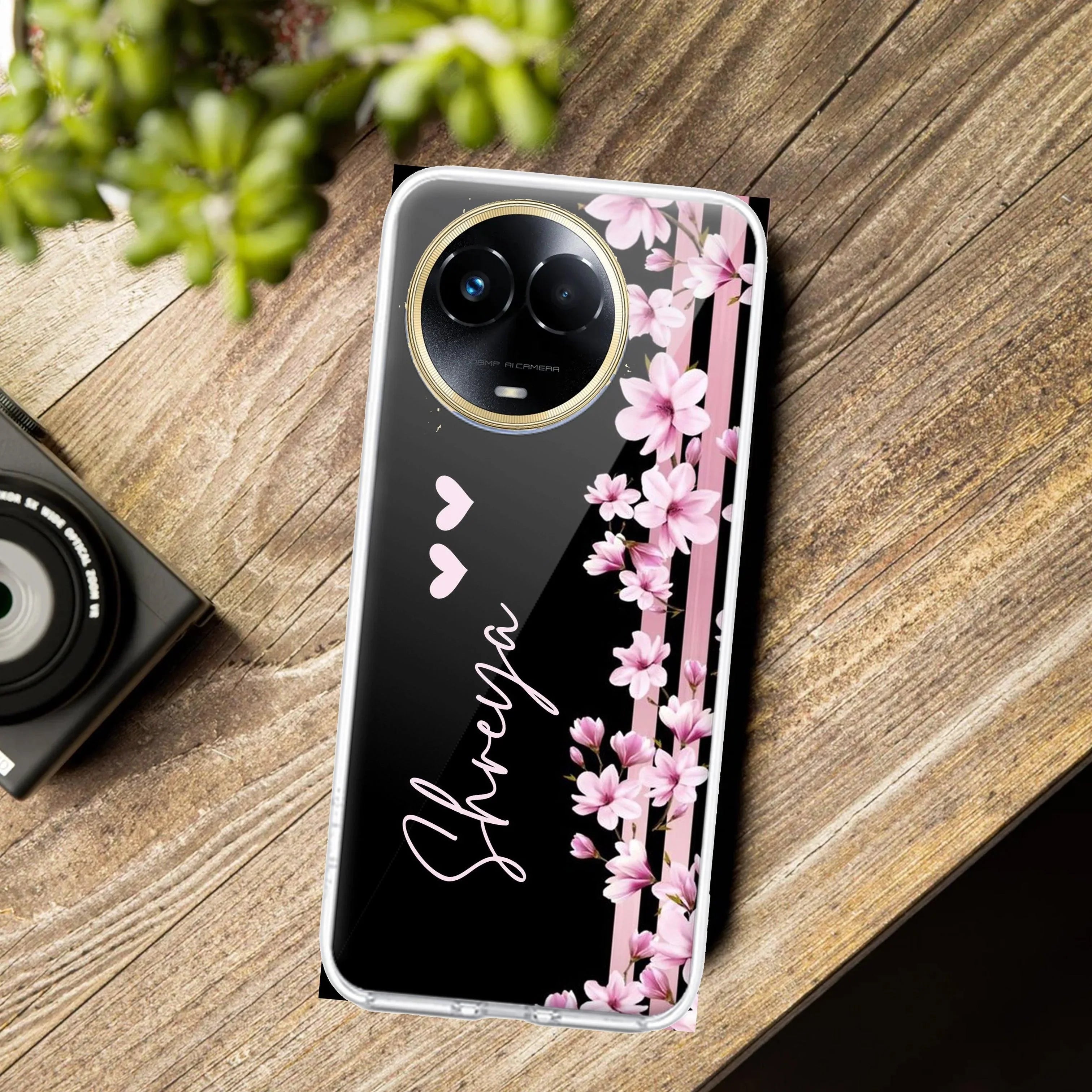Pink Floral Customize Transparent Silicon Case For Realme C67 5G