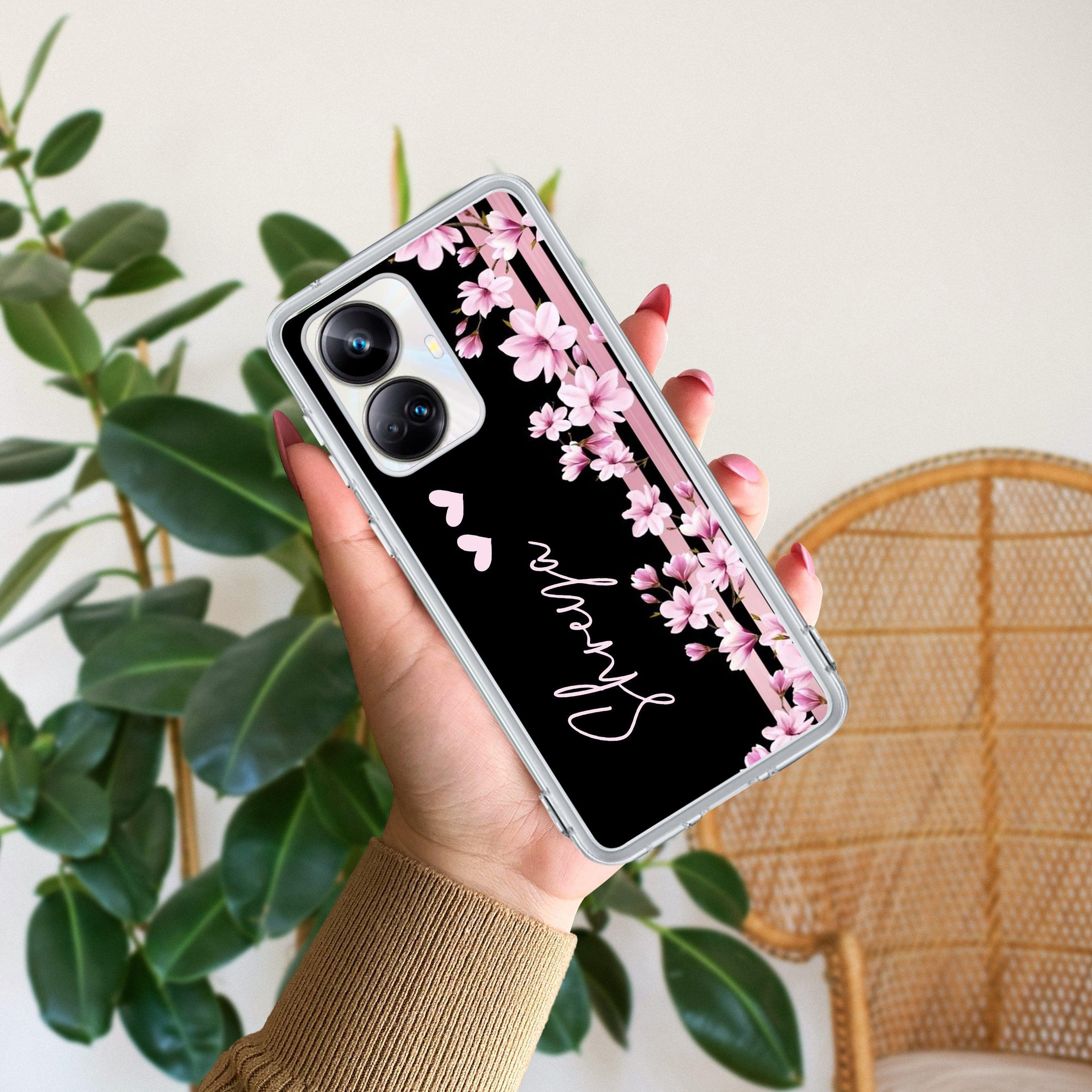 Pink Floral Customize Transparent Silicon Case For Realme/Narzo