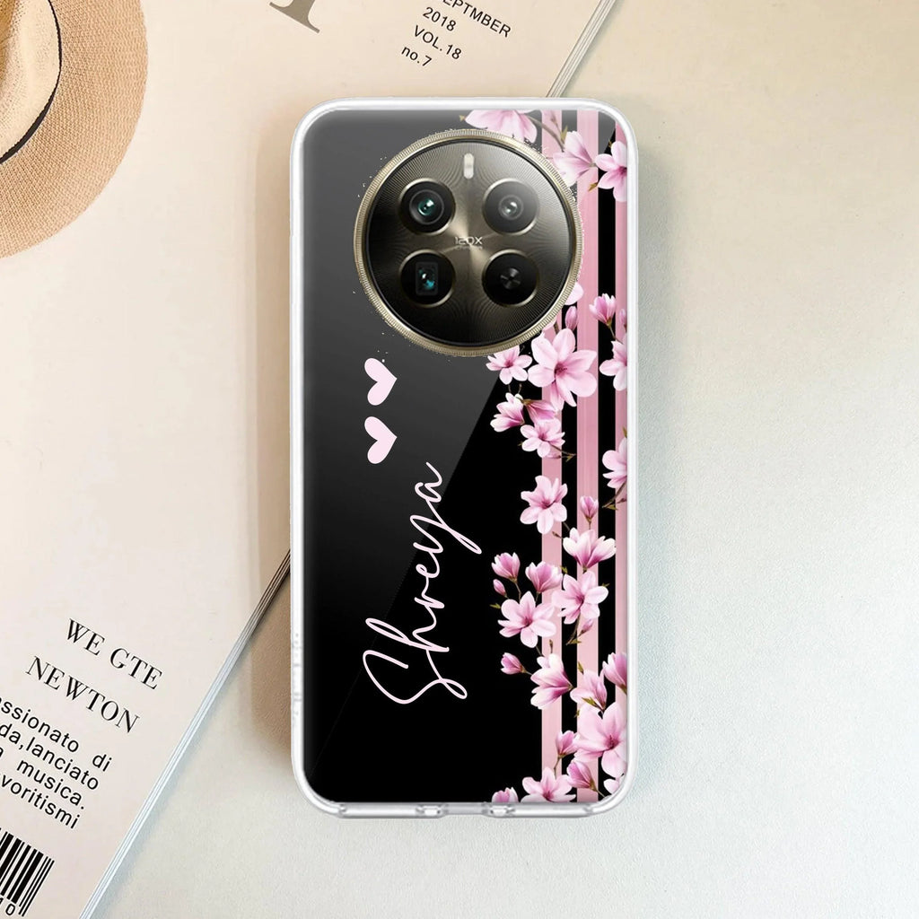 Pink Floral Customize Transparent Silicon Case For Realme 14x 5G