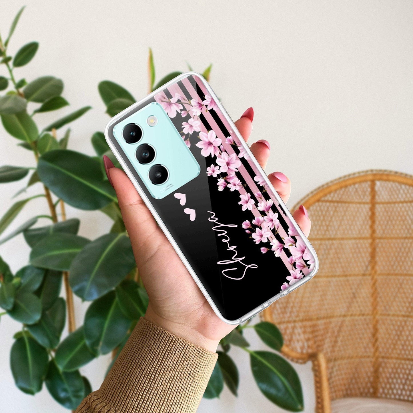 Pink Floral Customize Transparent Silicon Case For Vivo