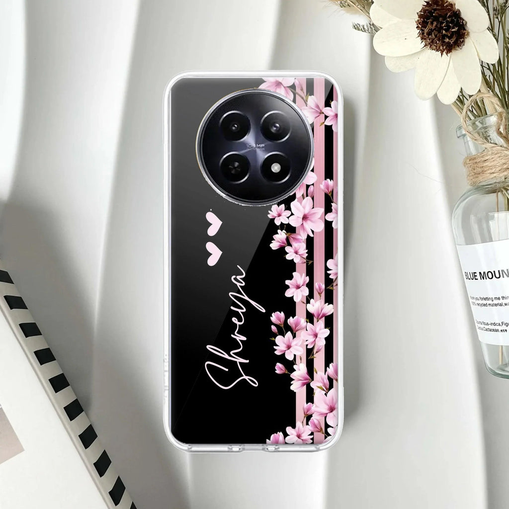 Pink Floral Customize Transparent Silicon Case For Realme 11 Pro+ 5G