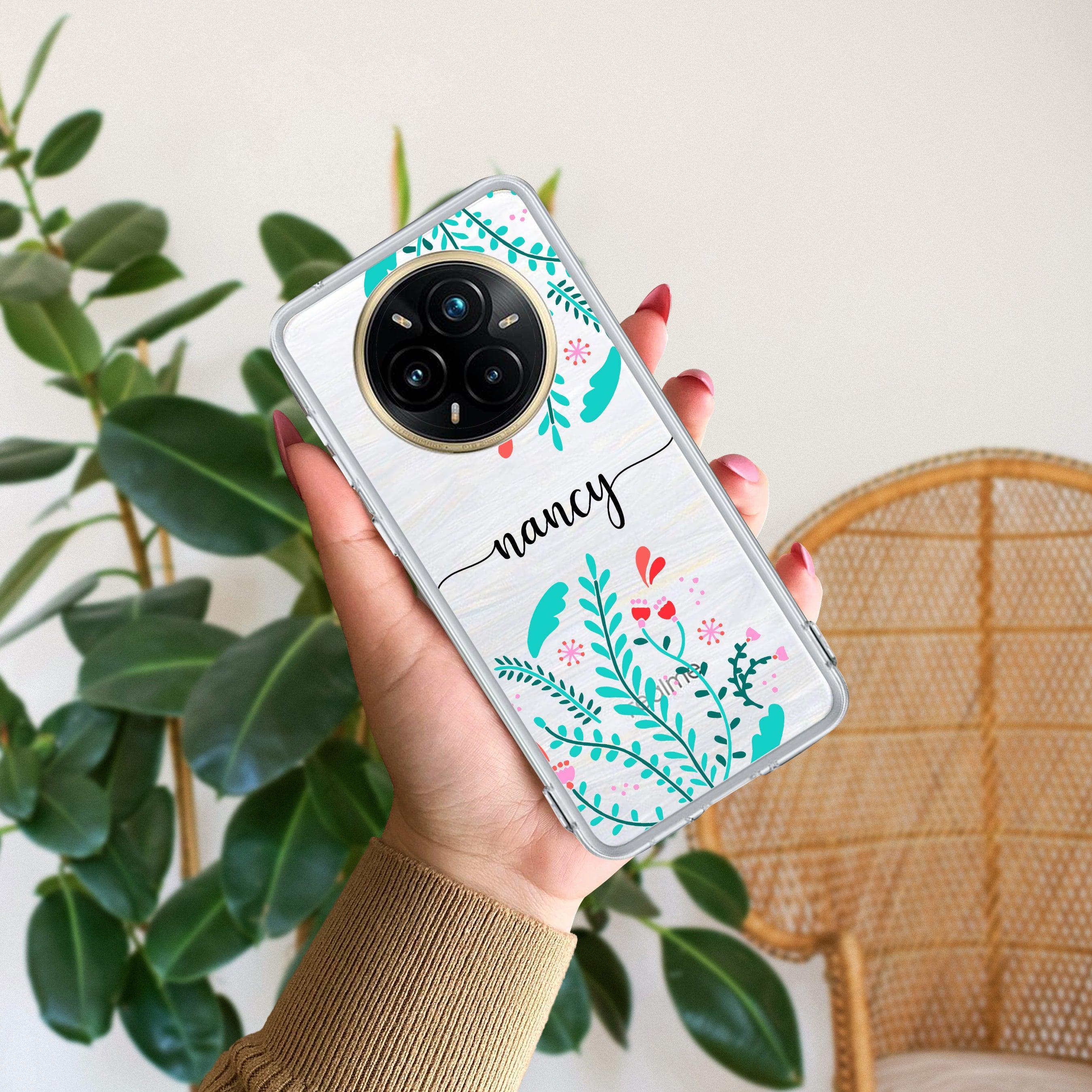 Blue Floral Customize Transparent Silicon Case For Realme 12 Pro Plus 5G