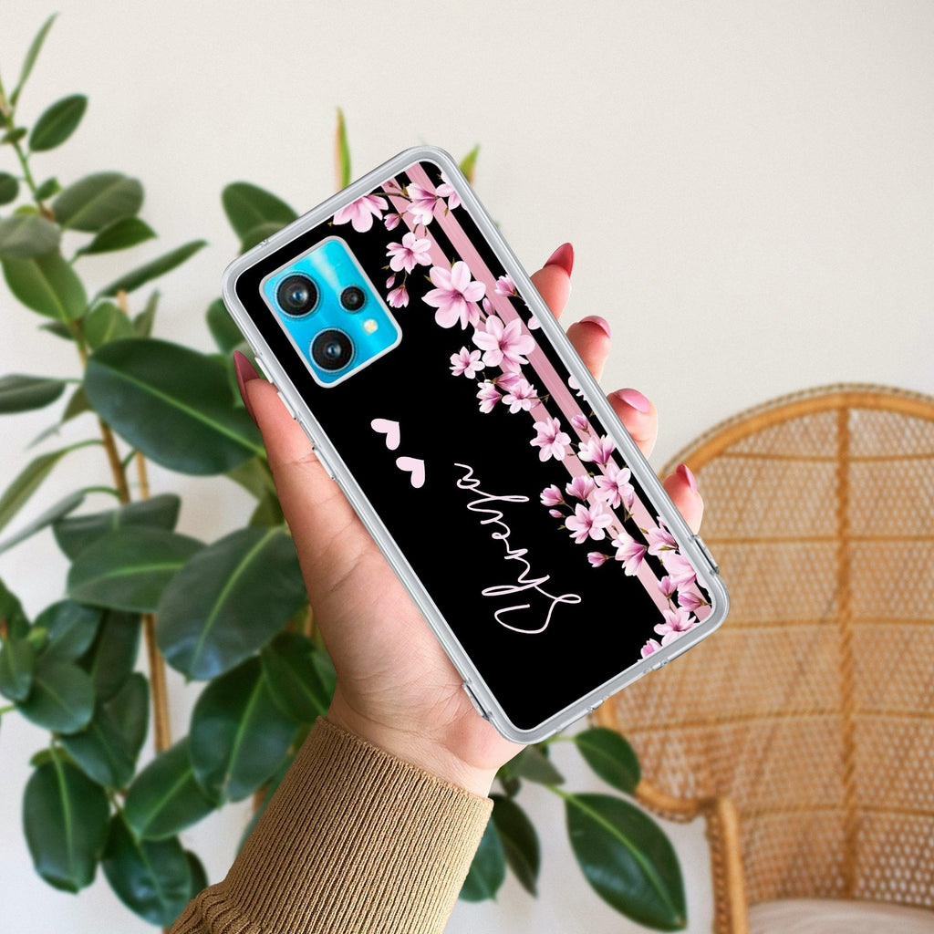 Pink Floral Customize Transparent Silicon Case For Realme 10 Pro 5G