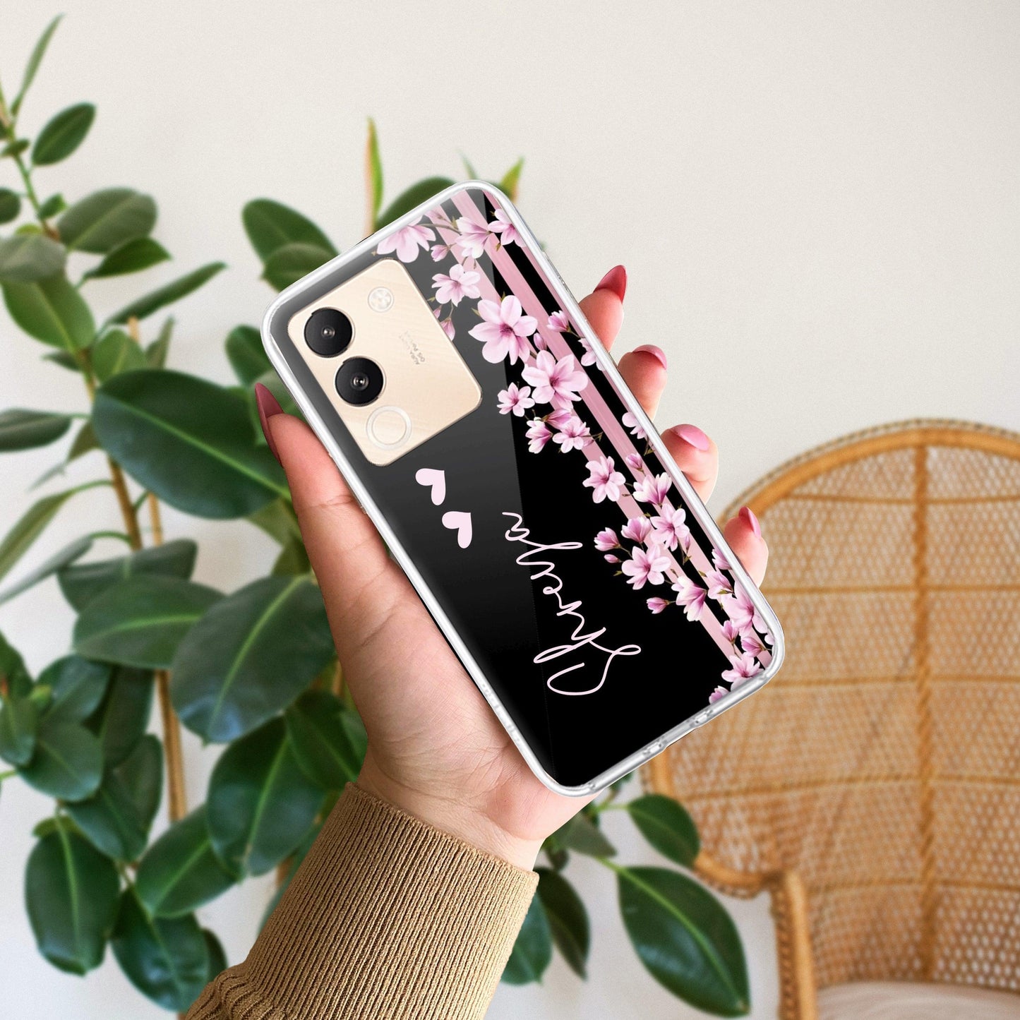 Pink Floral Customize Transparent Silicon Case For Vivo