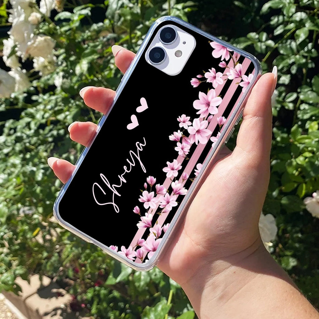 Pink Floral Customize Transparent Silicon Case For iPhone 14