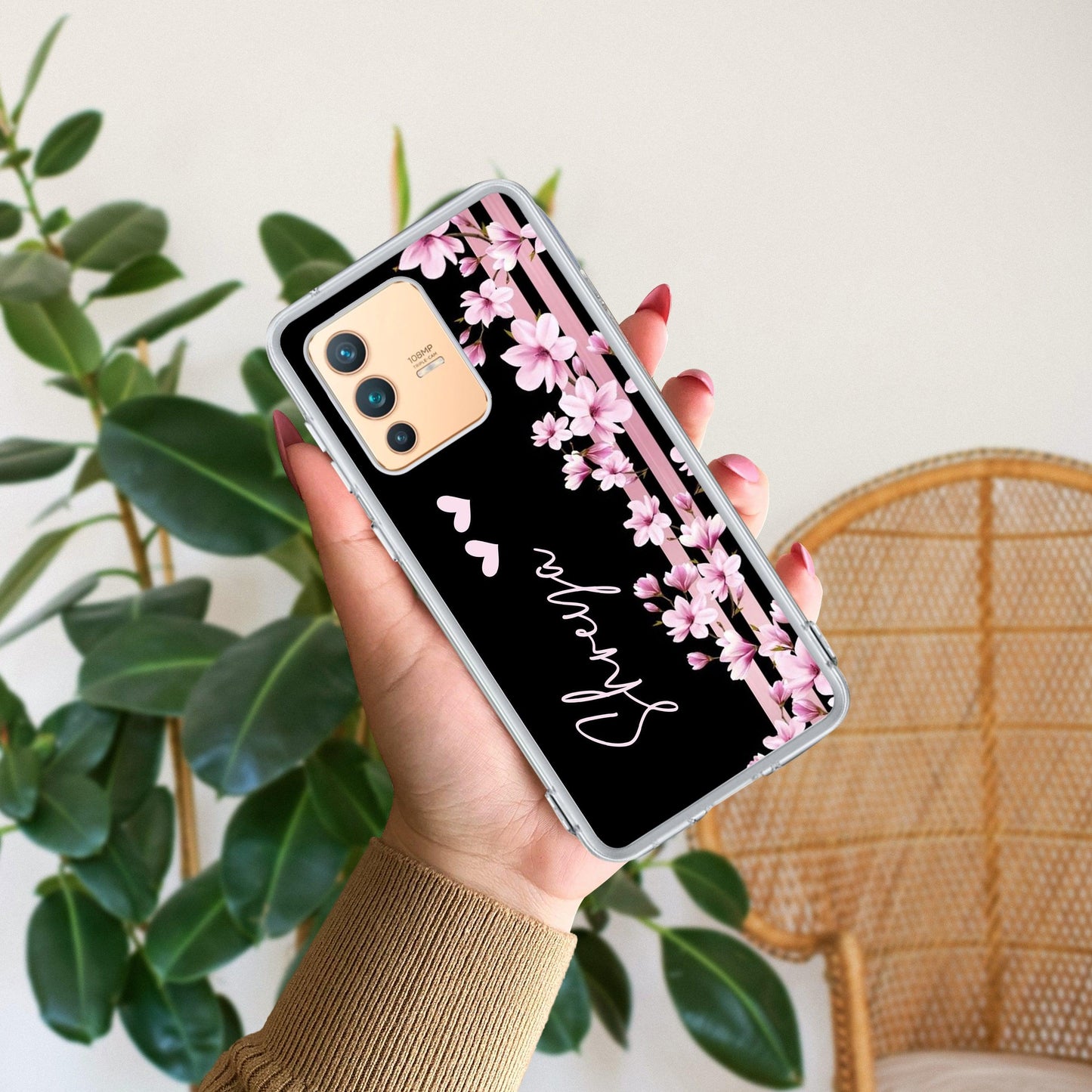 Pink Floral Customize Transparent Silicon Case For Vivo