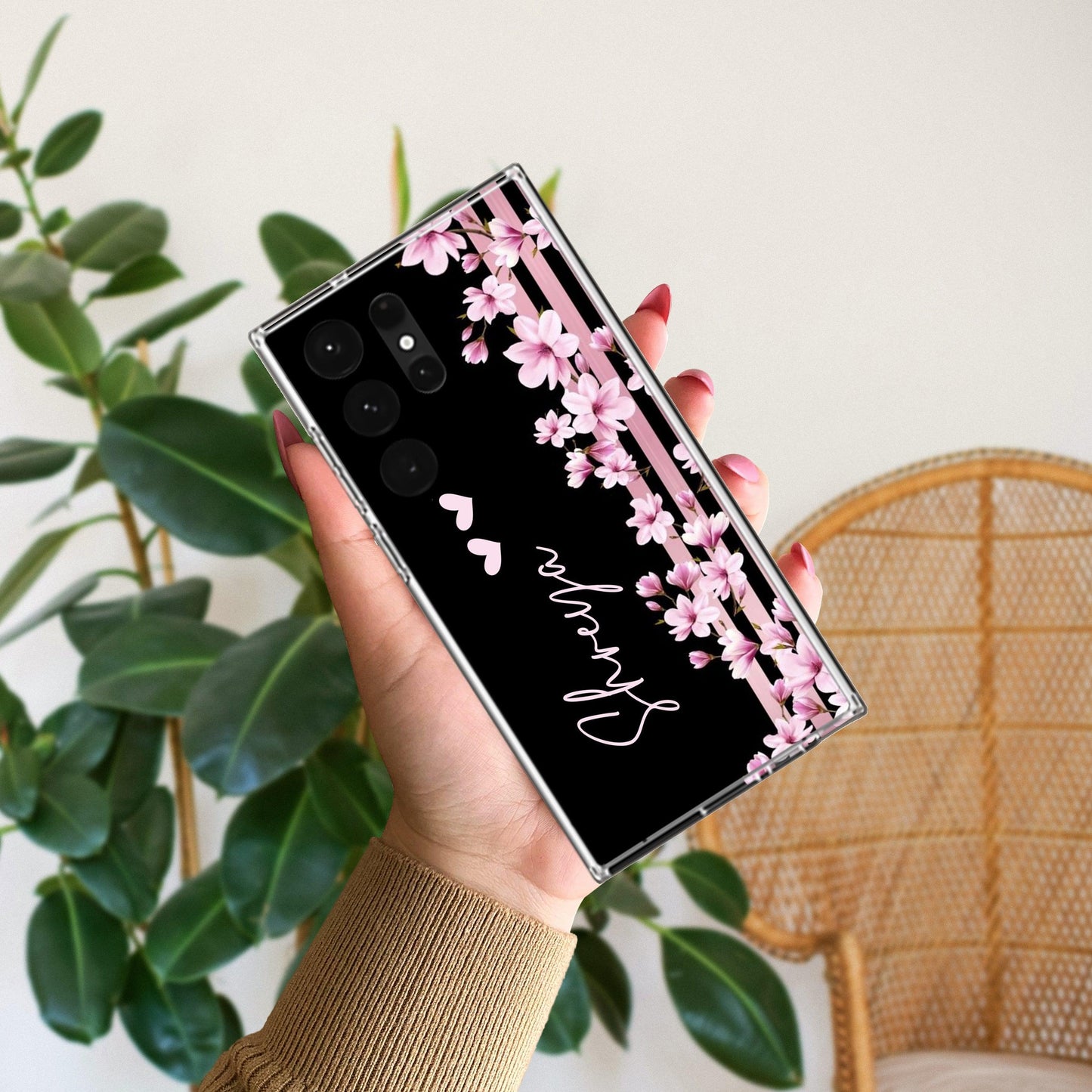 Pink Floral Customize Transparent Silicon Case For Samsung