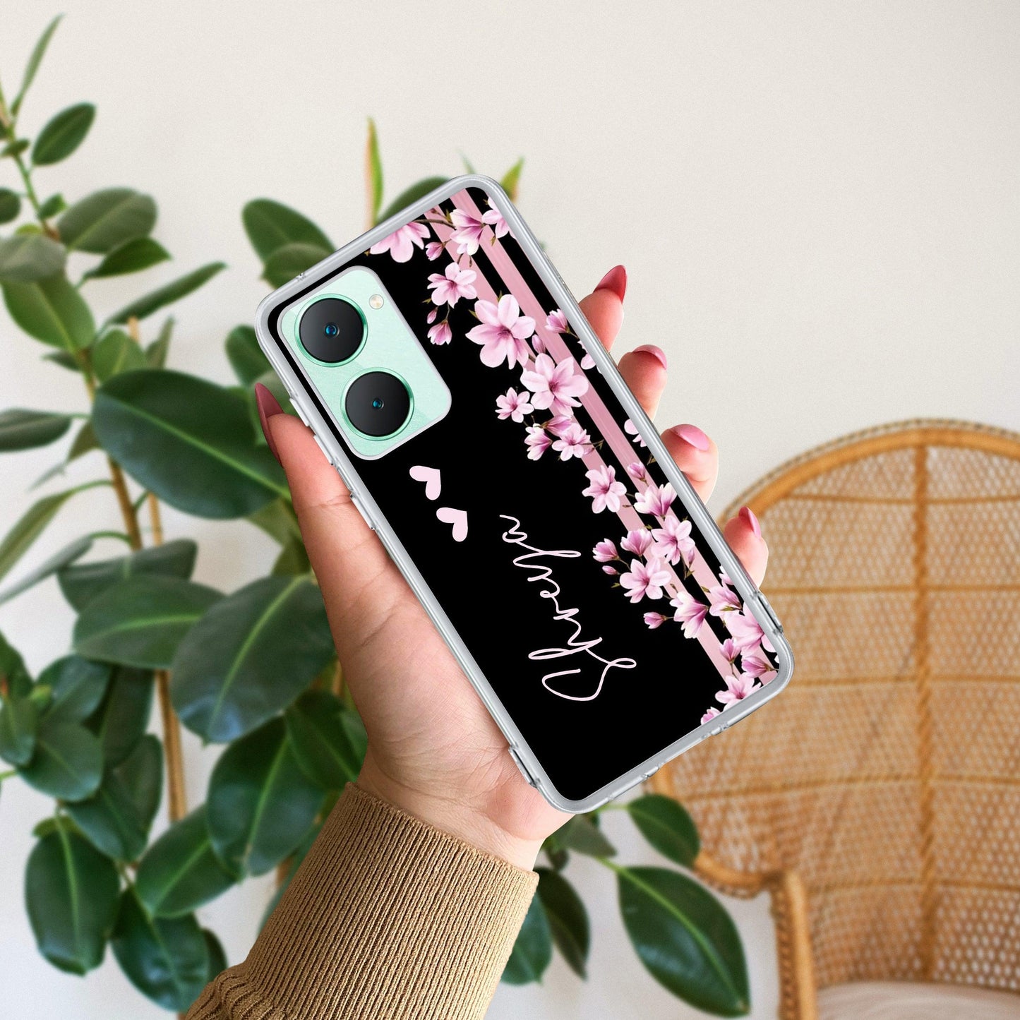 Pink Floral Customize Transparent Silicon Case For Vivo