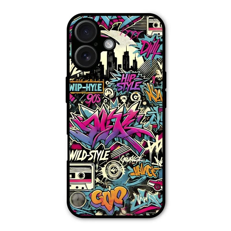 90s Hip-Hop Street Art Glass Case Cover For iPhone 16 Plus