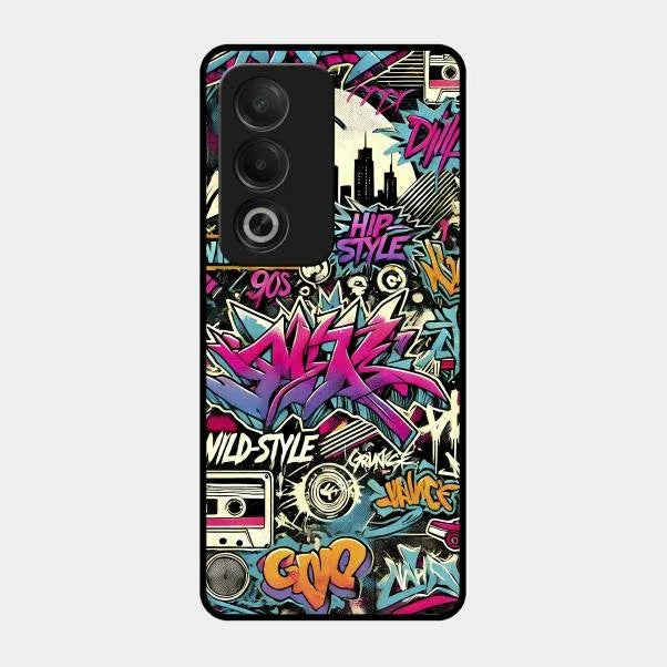90s Hip-Hop Street Art Glass Case Cover For Oppo - ShopOnCliQ