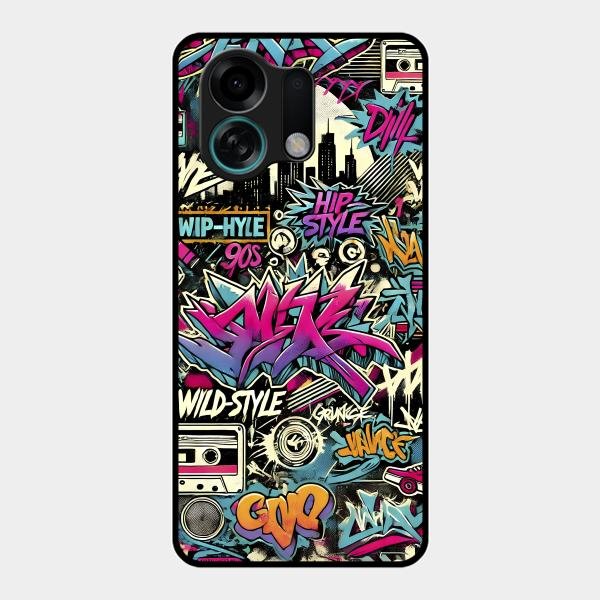 90s Hip-Hop Street Art Glass Case Cover For Oppo - ShopOnCliQ