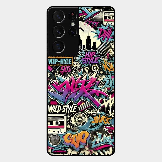 90s Hip-Hop Street Art Glass Case Cover For Samsung Galaxy S21 Ultra