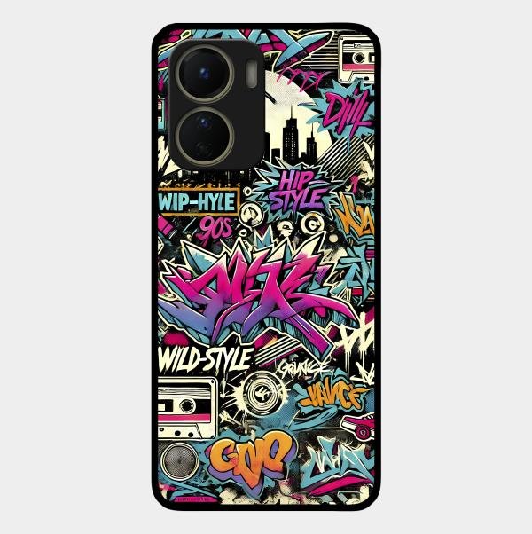 90s Hip-Hop Street Art Glass Case Cover For Vivo T2X 5G