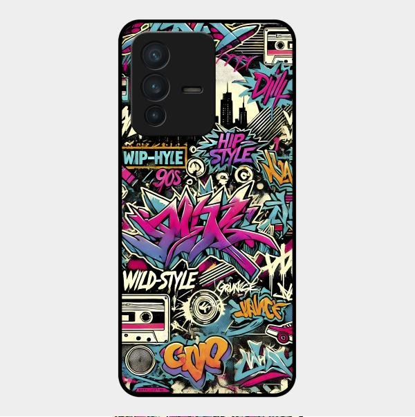 90s Hip-Hop Street Art Glass Case Cover For Vivo V23 5G
