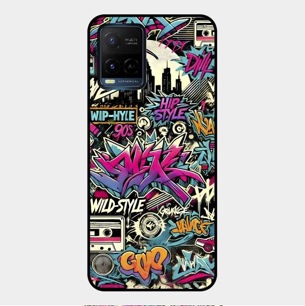 90s Hip-Hop Street Art Glass Case Cover For Vivo Y33S