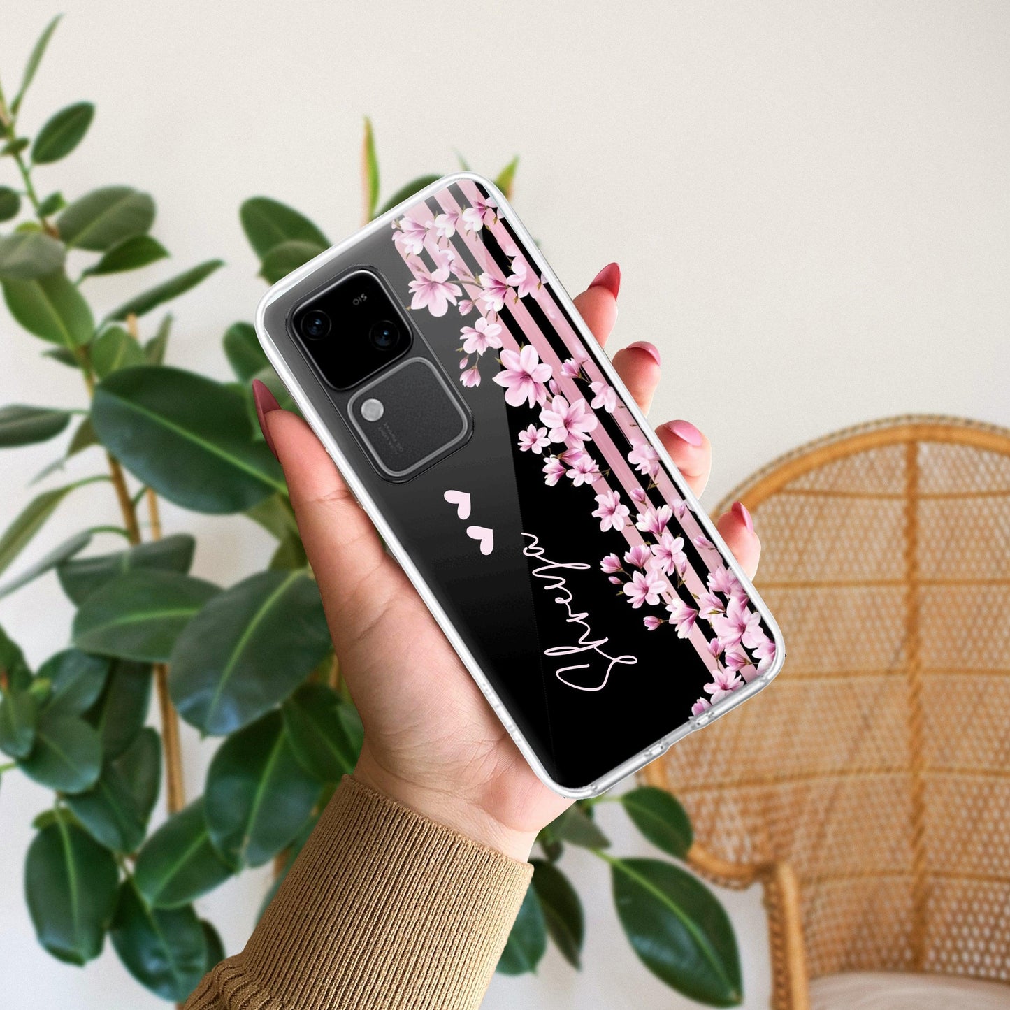 Pink Floral Customize Transparent Silicon Case For Vivo