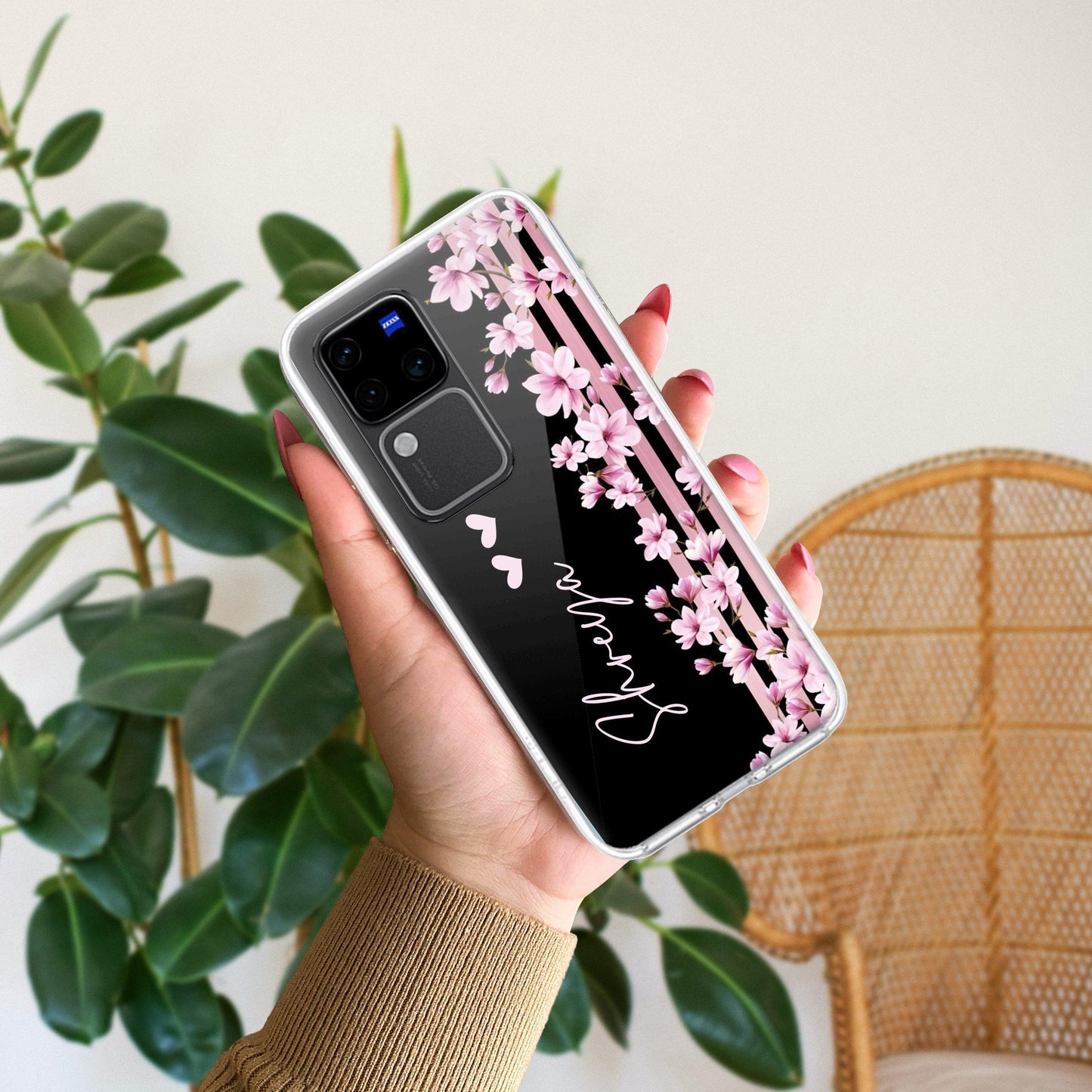 Pink Floral Customize Transparent Silicon Case For Vivo