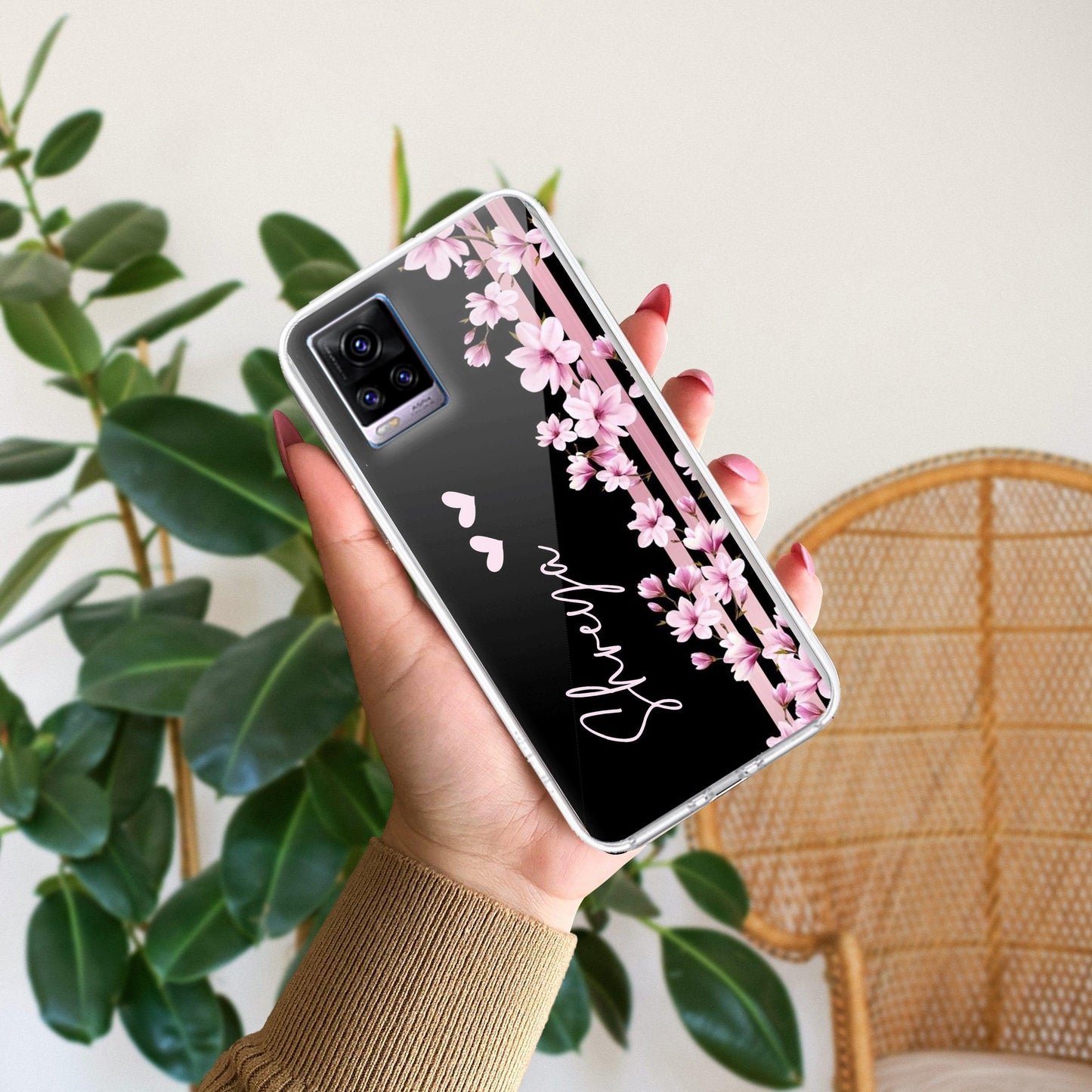 Pink Floral Customize Transparent Silicon Case For Vivo