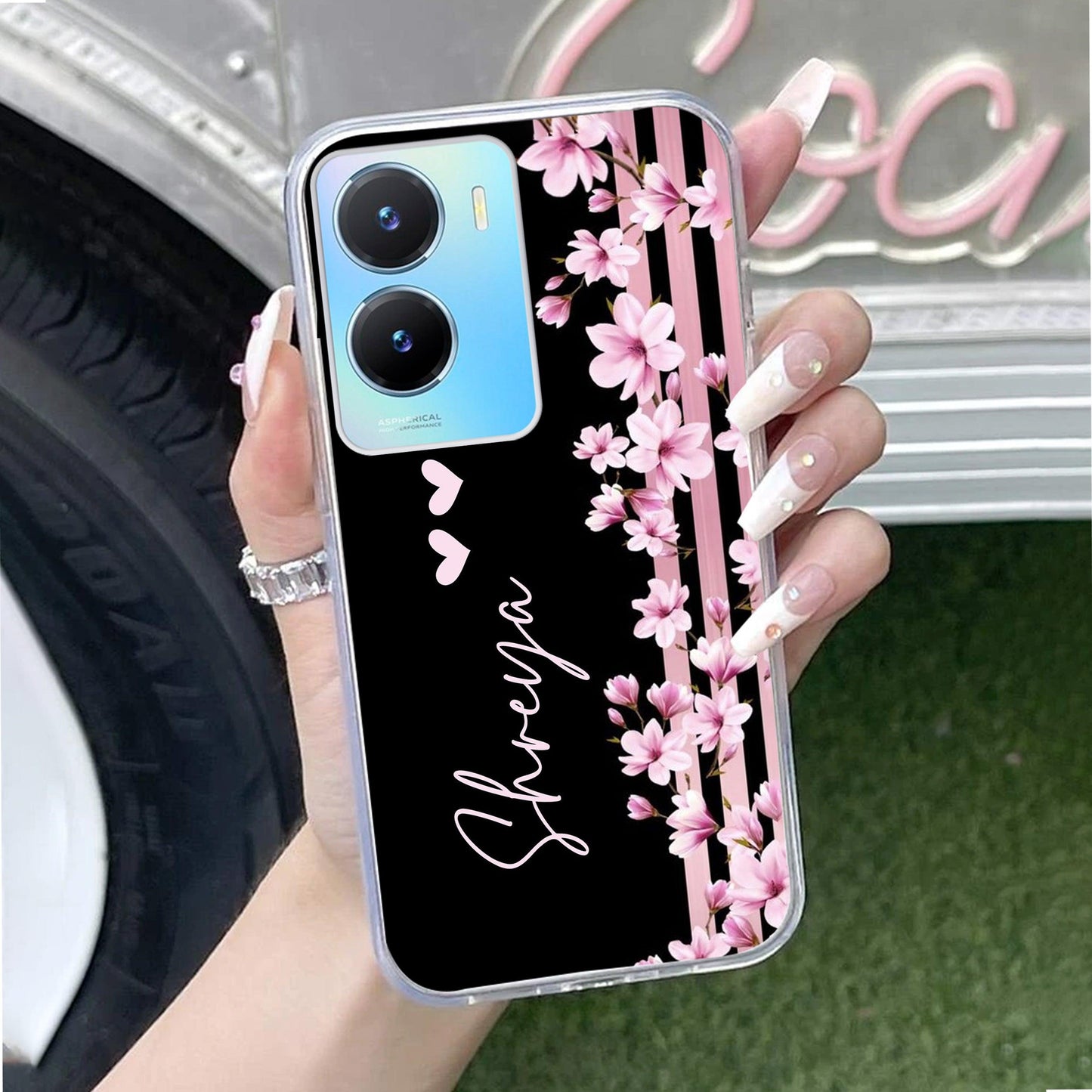 Pink Floral Customize Transparent Silicon Case For Vivo