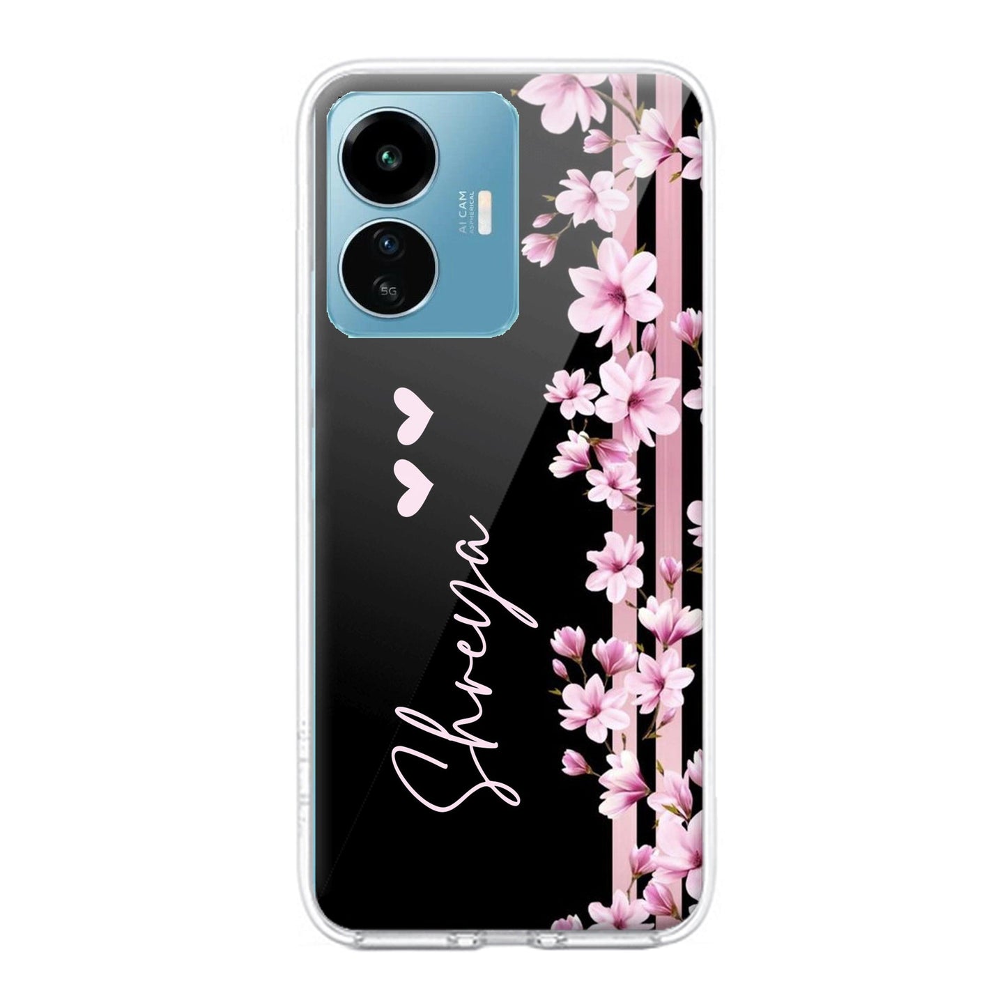 Pink Floral Customize Transparent Silicon Case For iQOO