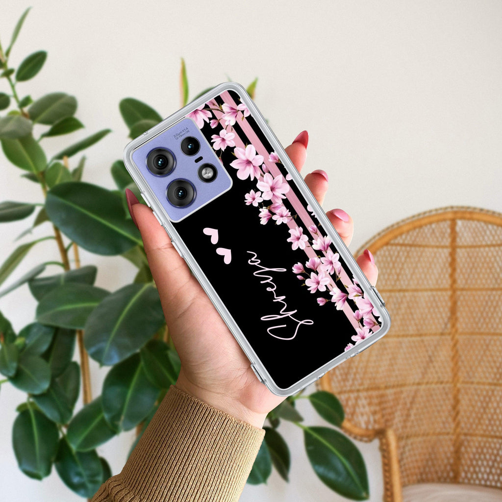 Pink Floral Customize Transparent Silicon Case For Motorola G85 5G