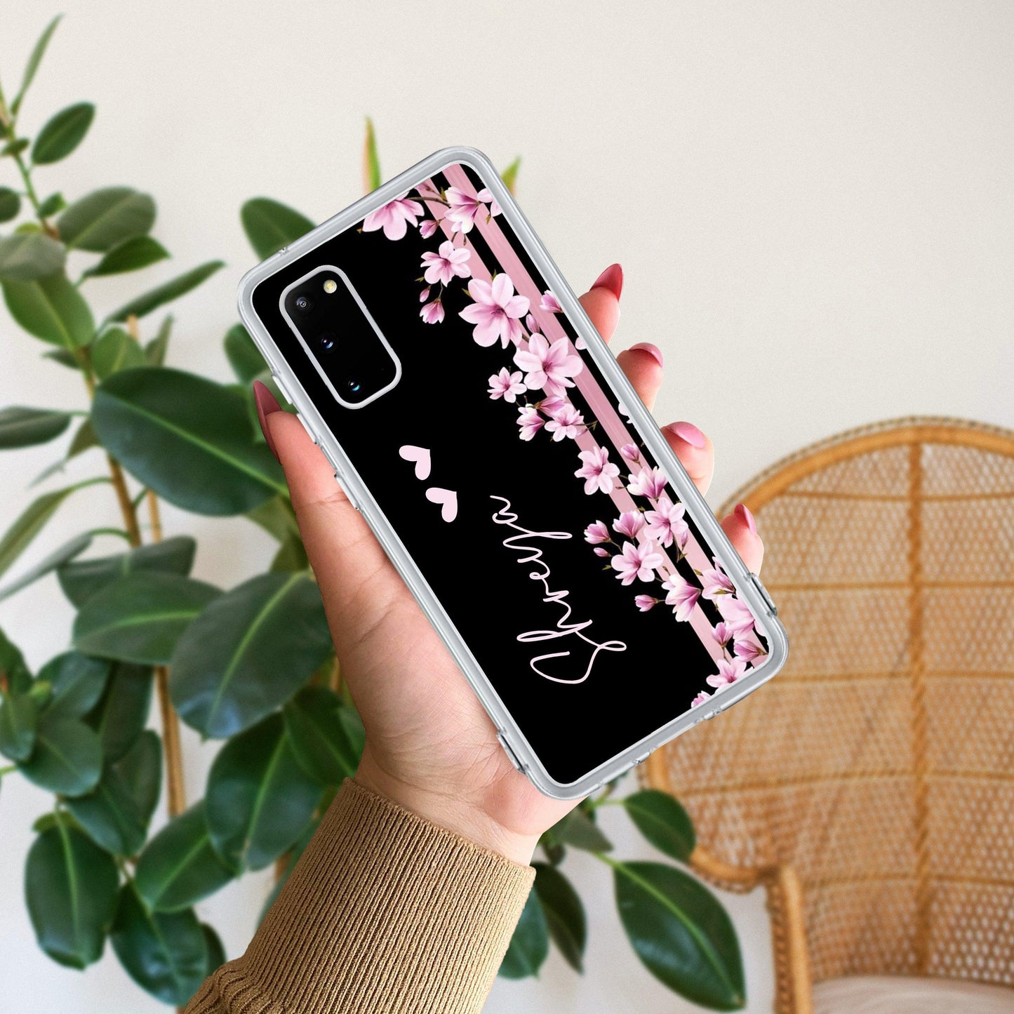 Pink Floral Customize Transparent Silicon Case For Samsung