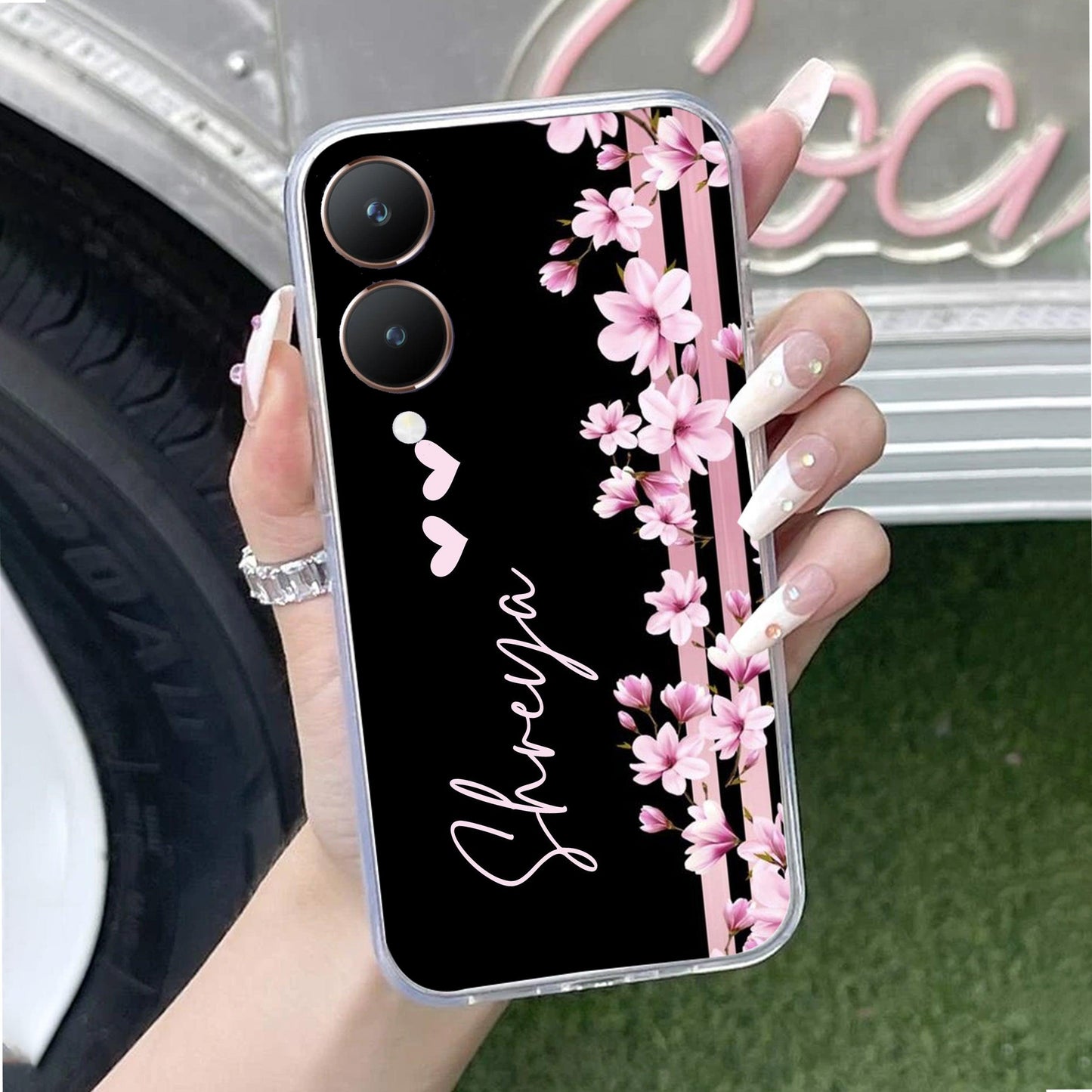 Pink Floral Customize Transparent Silicon Case For Vivo